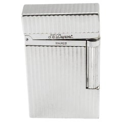 S.T. Dupont Paris Ligne 2 Silver Plaque Vertical Lines Guilloche Lighter