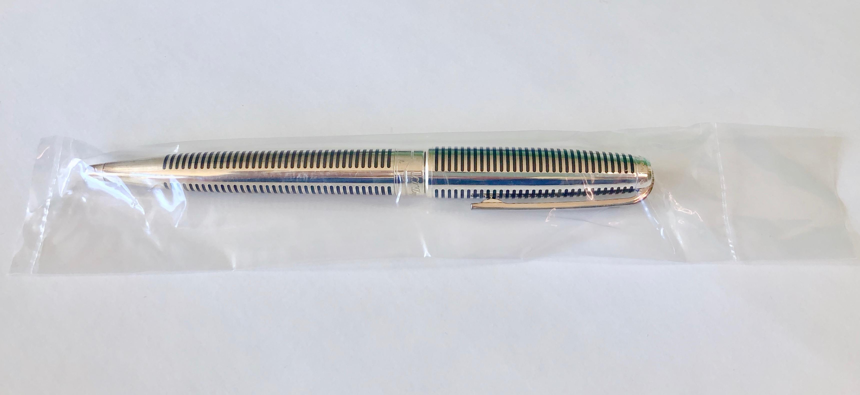 French S.T. Dupont Paris Olympio Brand New Large Solid Silver Ball Point Pen in Box For Sale