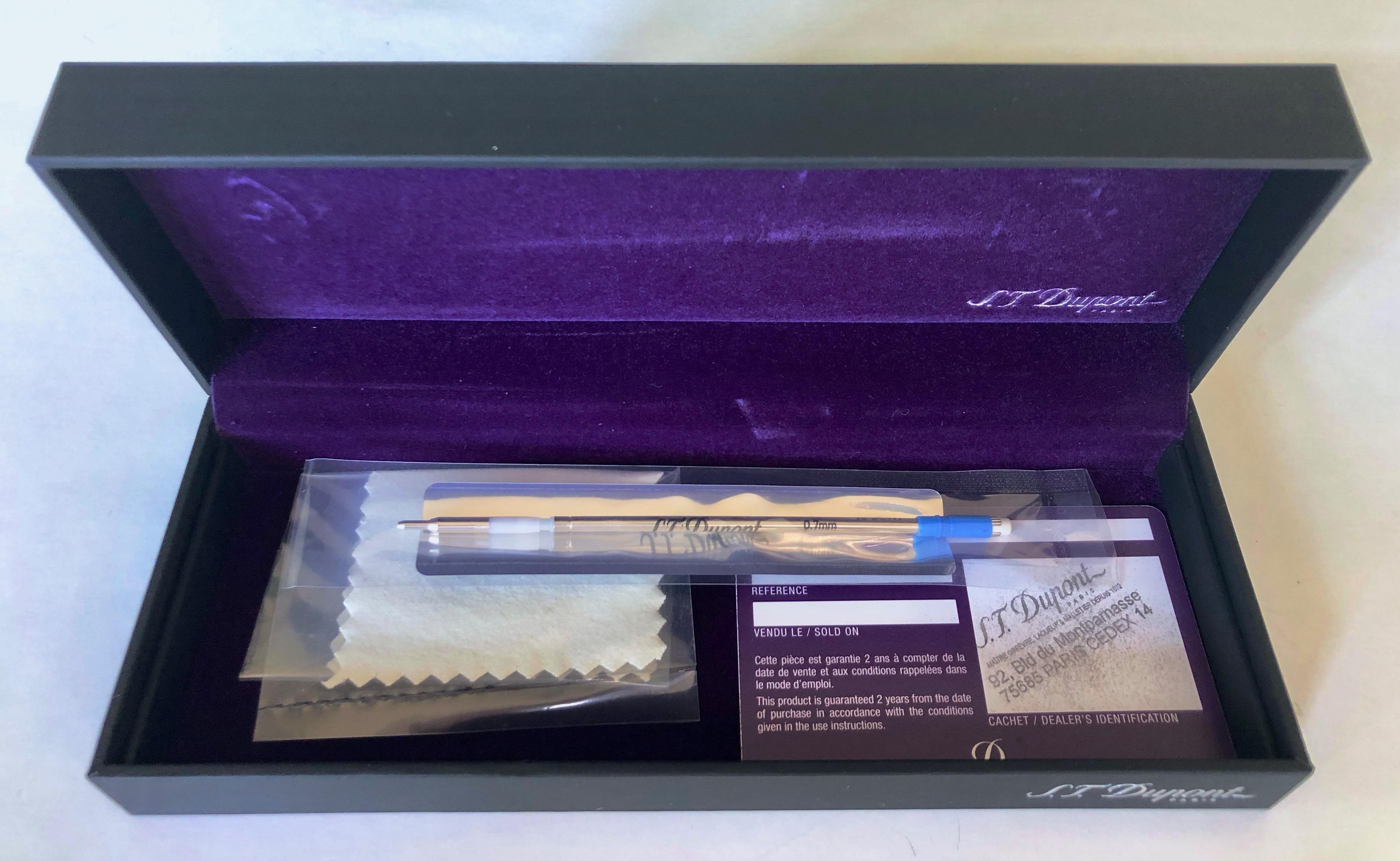 Lacquer S.T. Dupont Paris Olympio Brand New Large Solid Silver Ball Point Pen in Box