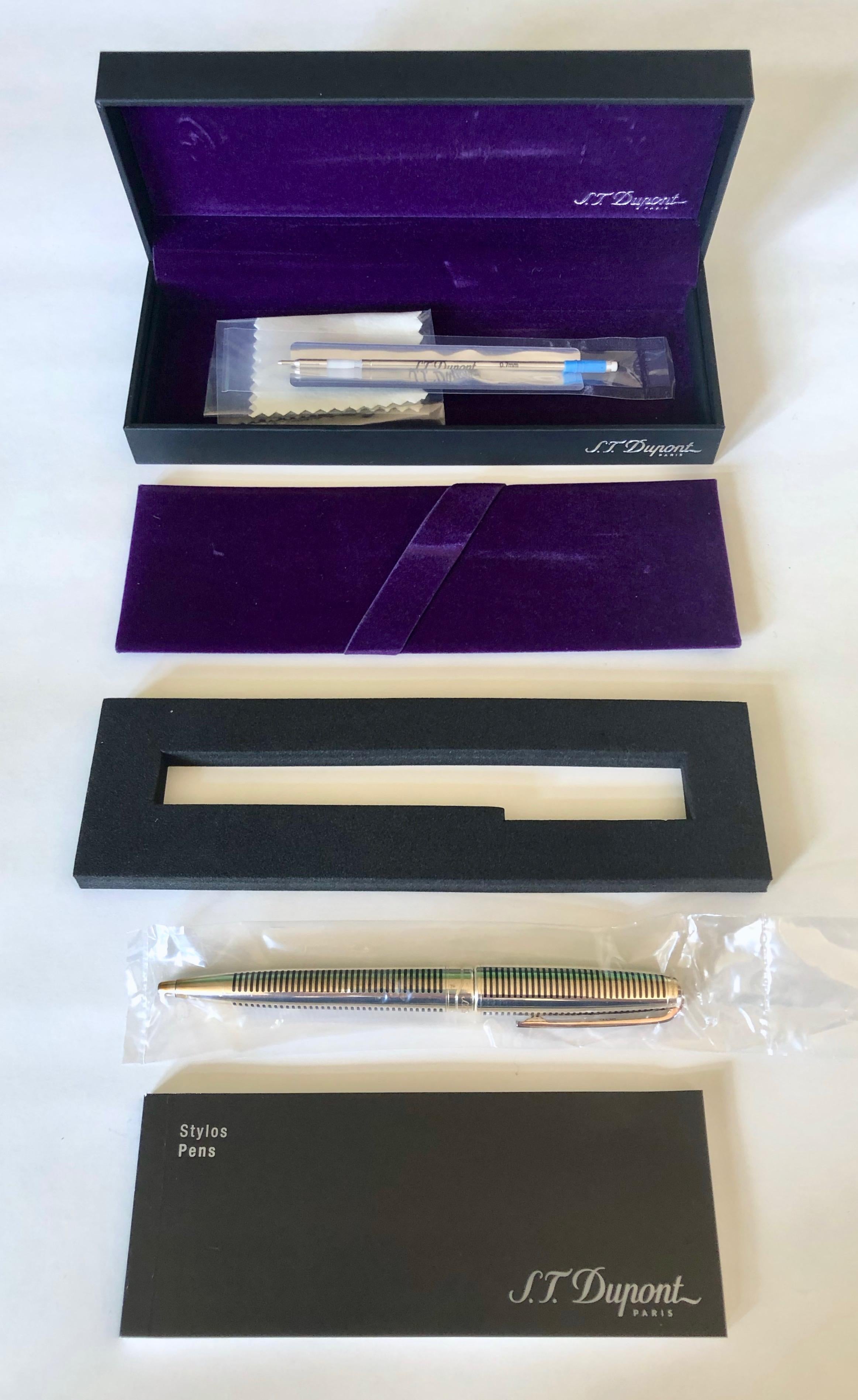 20th Century S.T. Dupont Paris Olympio Brand New Large Solid Silver Ball Point Pen in Box For Sale