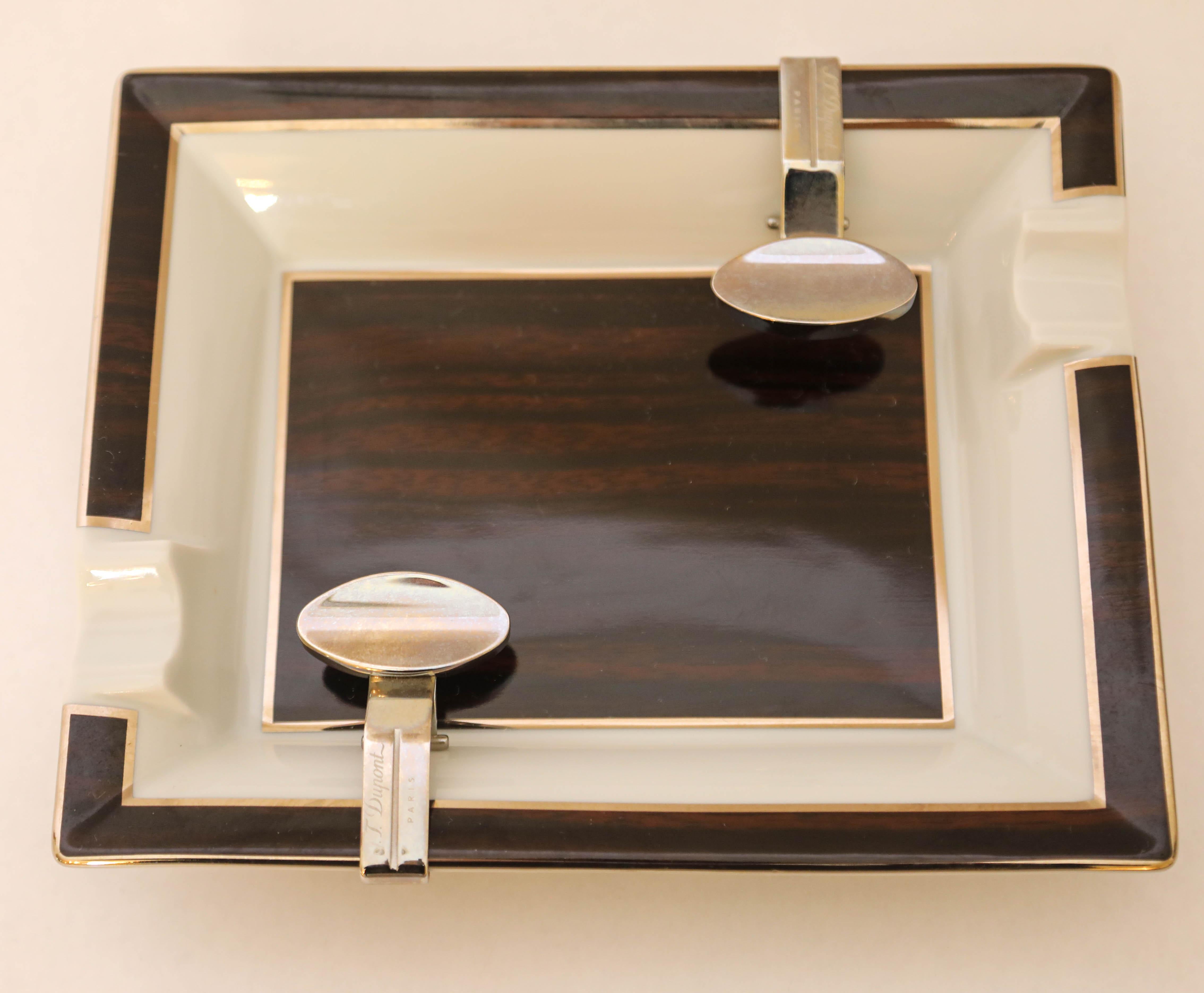 S.T. Dupont Paris Porzellan De Limoges Frankreich Zigarren-Aschenbecher Aschenbecher Catchall Decor im Angebot 1