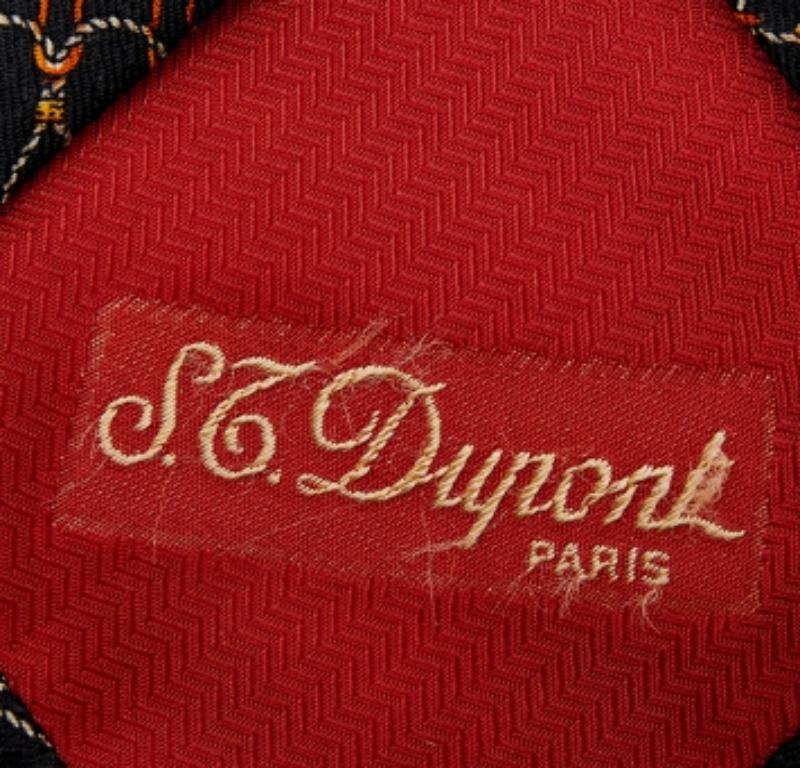 Men's S.T. Dupont Vintage Black Printed Silk Jacquard Tie For Sale