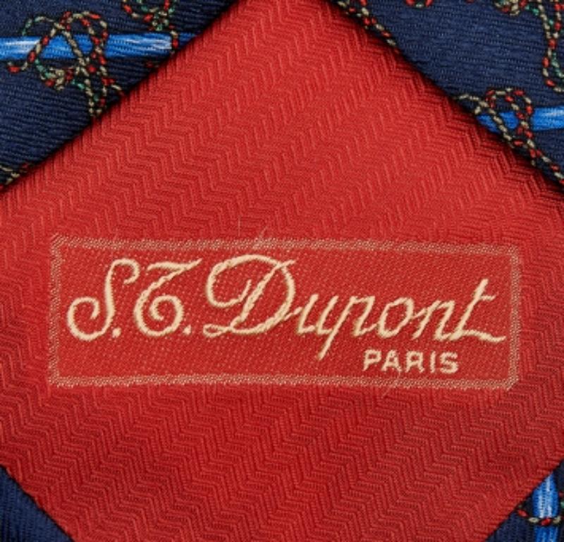 Men's S.T. Dupont Vintage Blue Printed Silk Jacquard Tie For Sale
