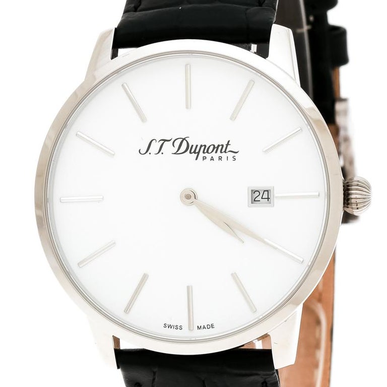 S T Dupont White Stainless Steel Men S Wristwatch 39 Mm