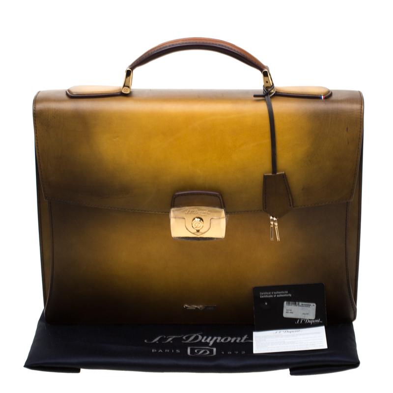 S.T. Dupont Yellow/Black Ombre Leather Atelier Line D One Gusset Briefcase 7