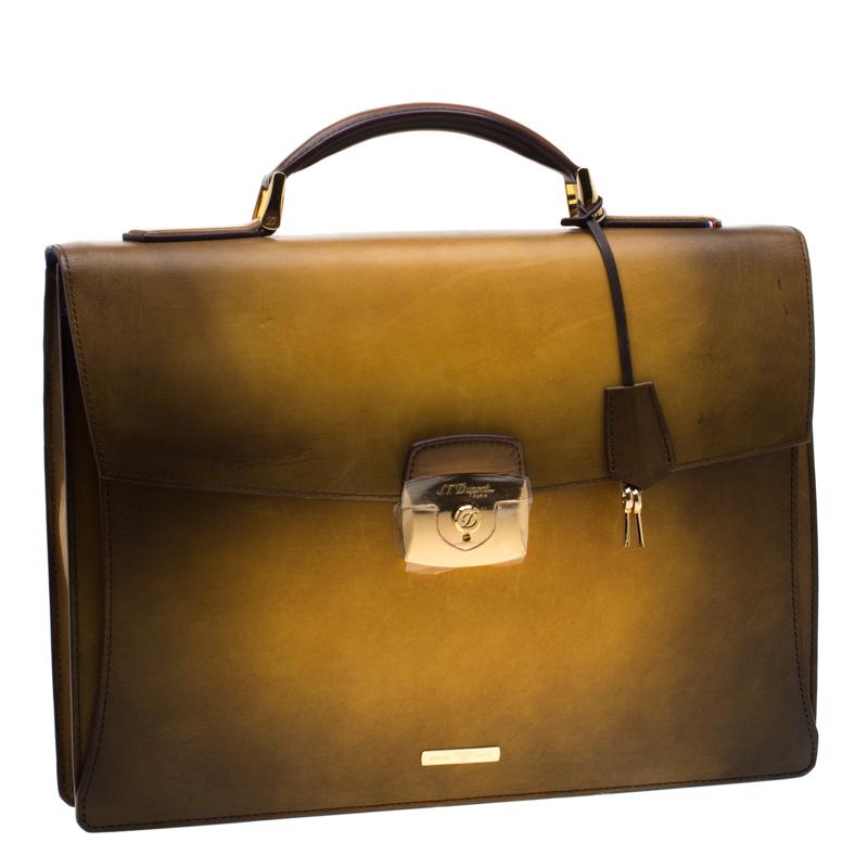 S.T. Dupont Yellow/Black Ombre Leather Atelier Line D One Gusset Briefcase In New Condition In Dubai, Al Qouz 2