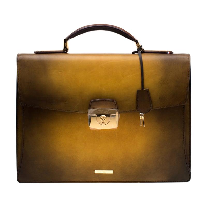 S.T. Dupont Yellow/Black Ombre Leather Atelier Line D One Gusset Briefcase