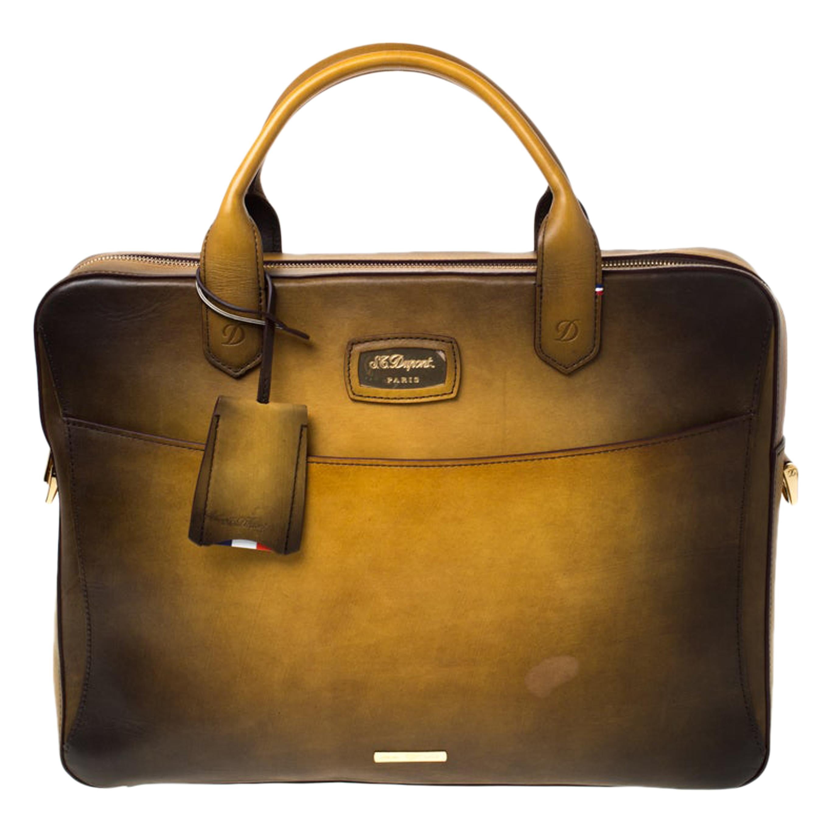S.T. Dupont Yellow/Black Ombre Leather Atelier Line D One Gusset Briefcase