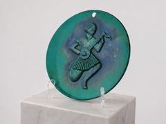 St Erik Art Deco Green Glazed Relief Wall Plate/Centerpiece, Sweden, circa 1930