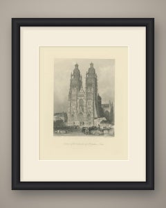 St. Gatien Cathedral, Tours, Antique Steel Engraving after T. Allom, circa 1845
