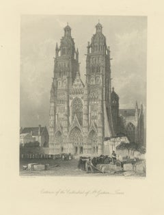 St. Gatien Cathedral, Tours, Antique Steel Engraving after T. Allom, circa 1845