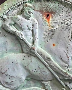 "St. George and the Dragon", Large Bronze Relief Sculpture with Male Nude