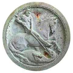 "St. George and the Dragon", Large Bronze Relief Sculpture with Male Nude
