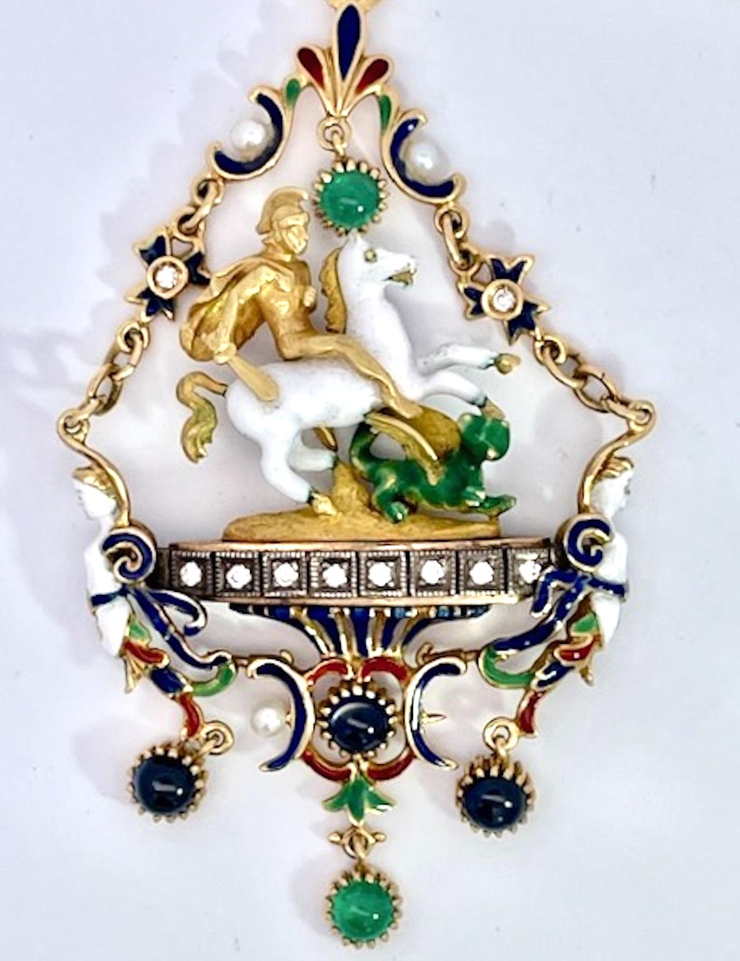 St. George-Emaille-Anhänger mit Schießen des Drachens im Angebot 7