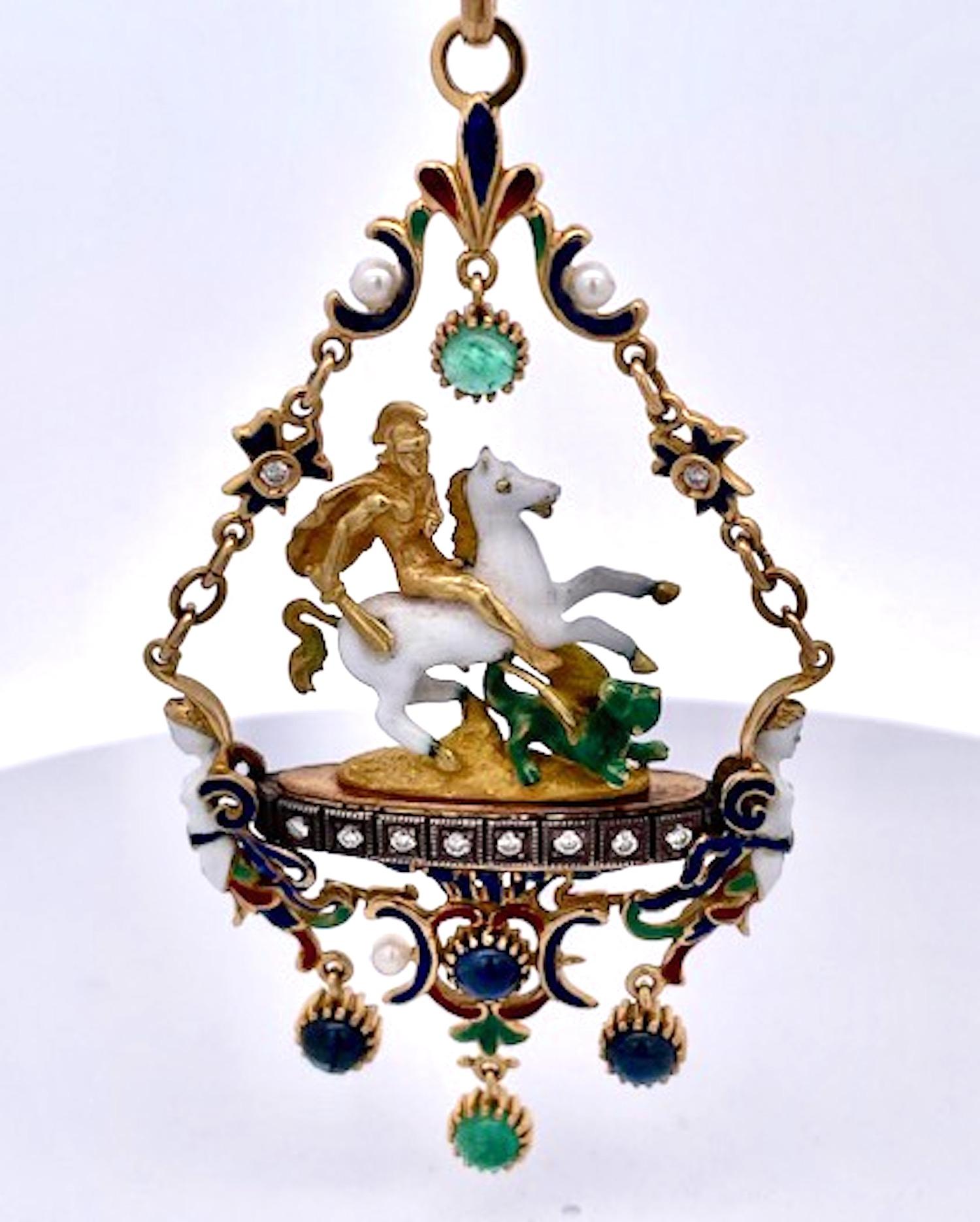 St. George-Emaille-Anhänger mit Schießen des Drachens im Zustand „Gut“ im Angebot in North Hollywood, CA
