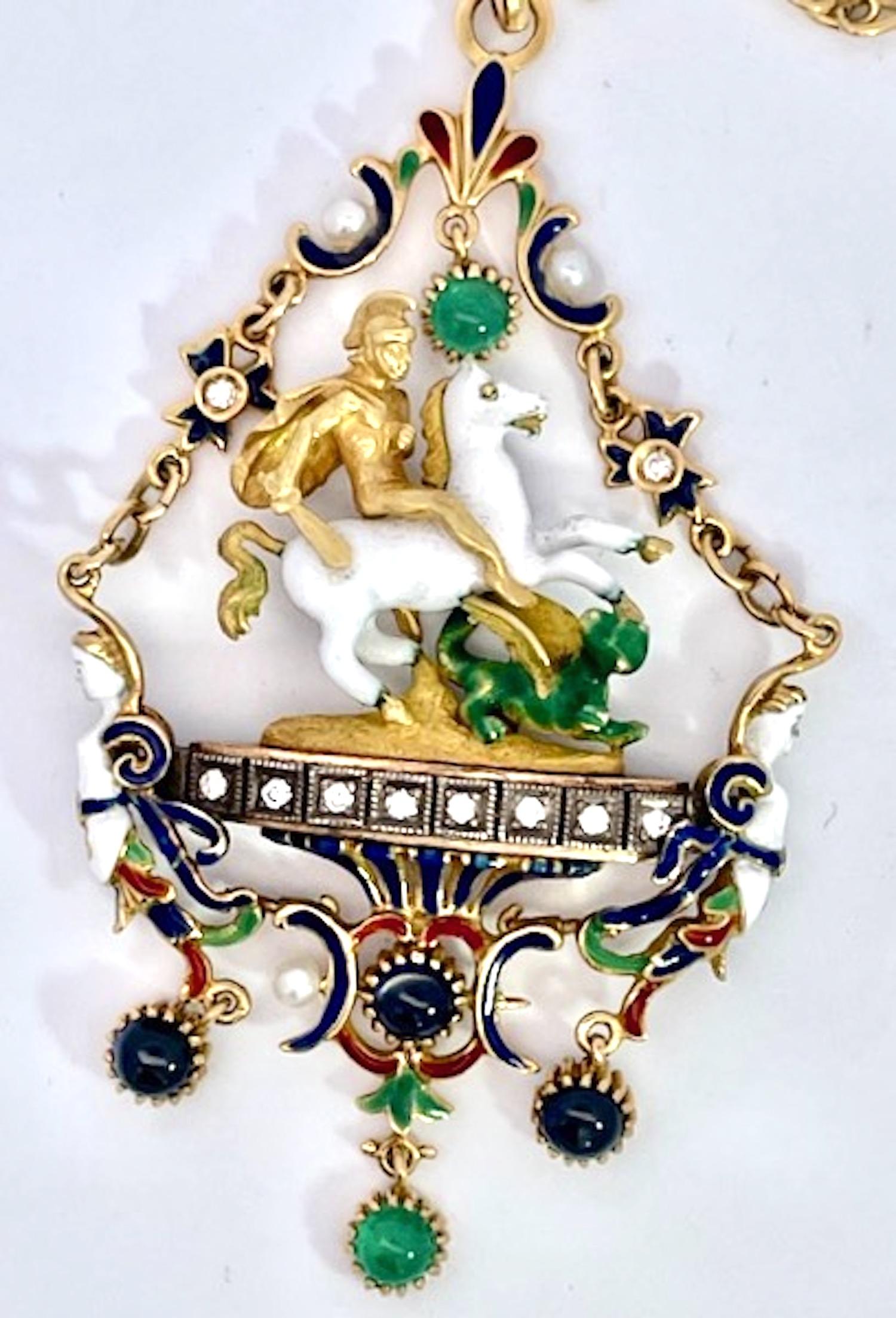 St. George-Emaille-Anhänger mit Schießen des Drachens im Angebot 1