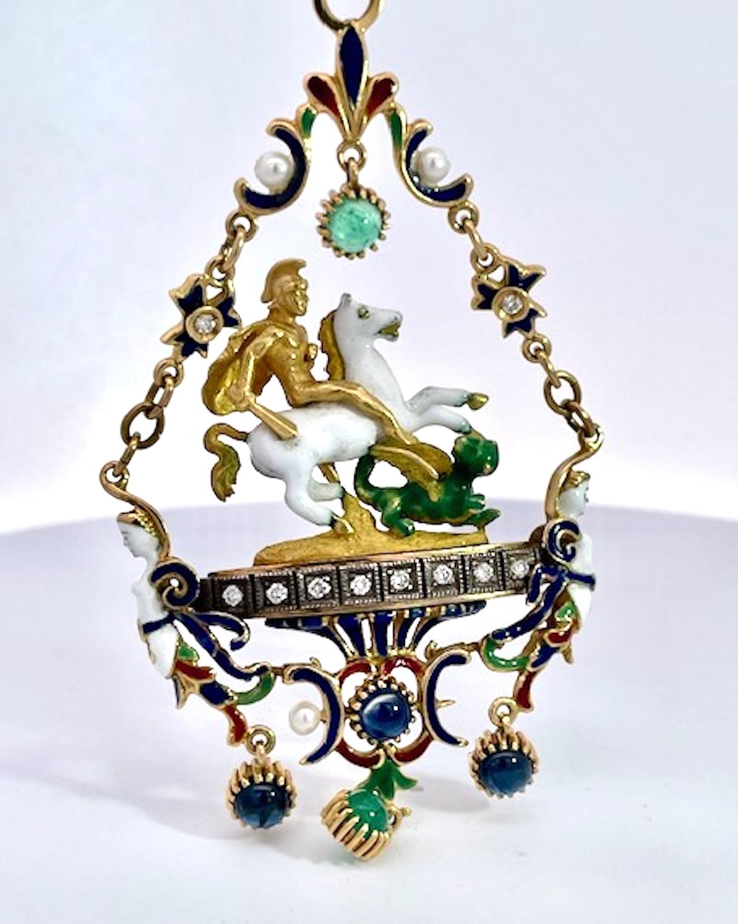 St. George-Emaille-Anhänger mit Schießen des Drachens im Angebot 2