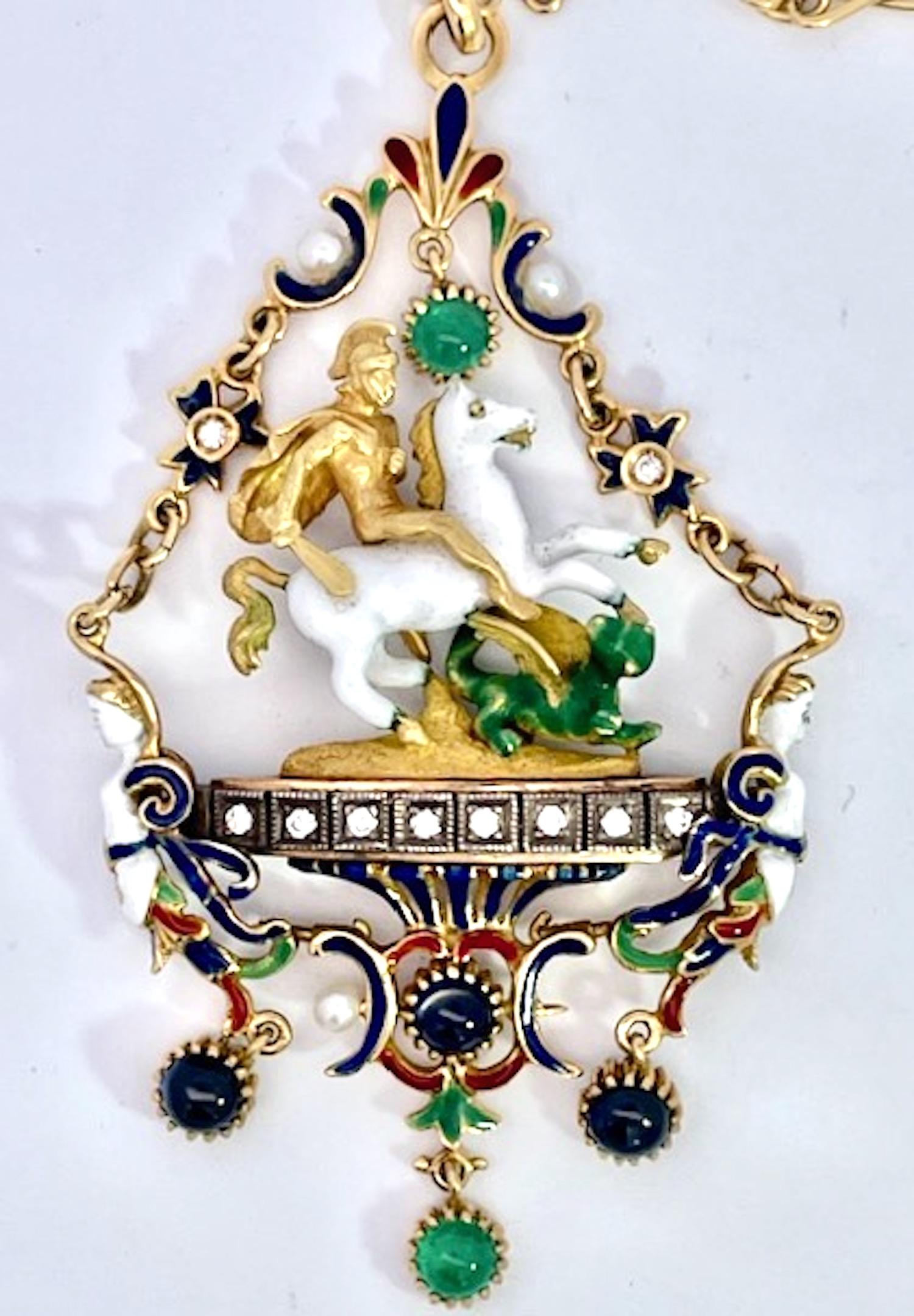 St. George-Emaille-Anhänger mit Schießen des Drachens im Angebot 3