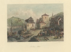 St. Goar on the Rhine, Antique Steel Engraving after W.L. Leitch, circa 1840