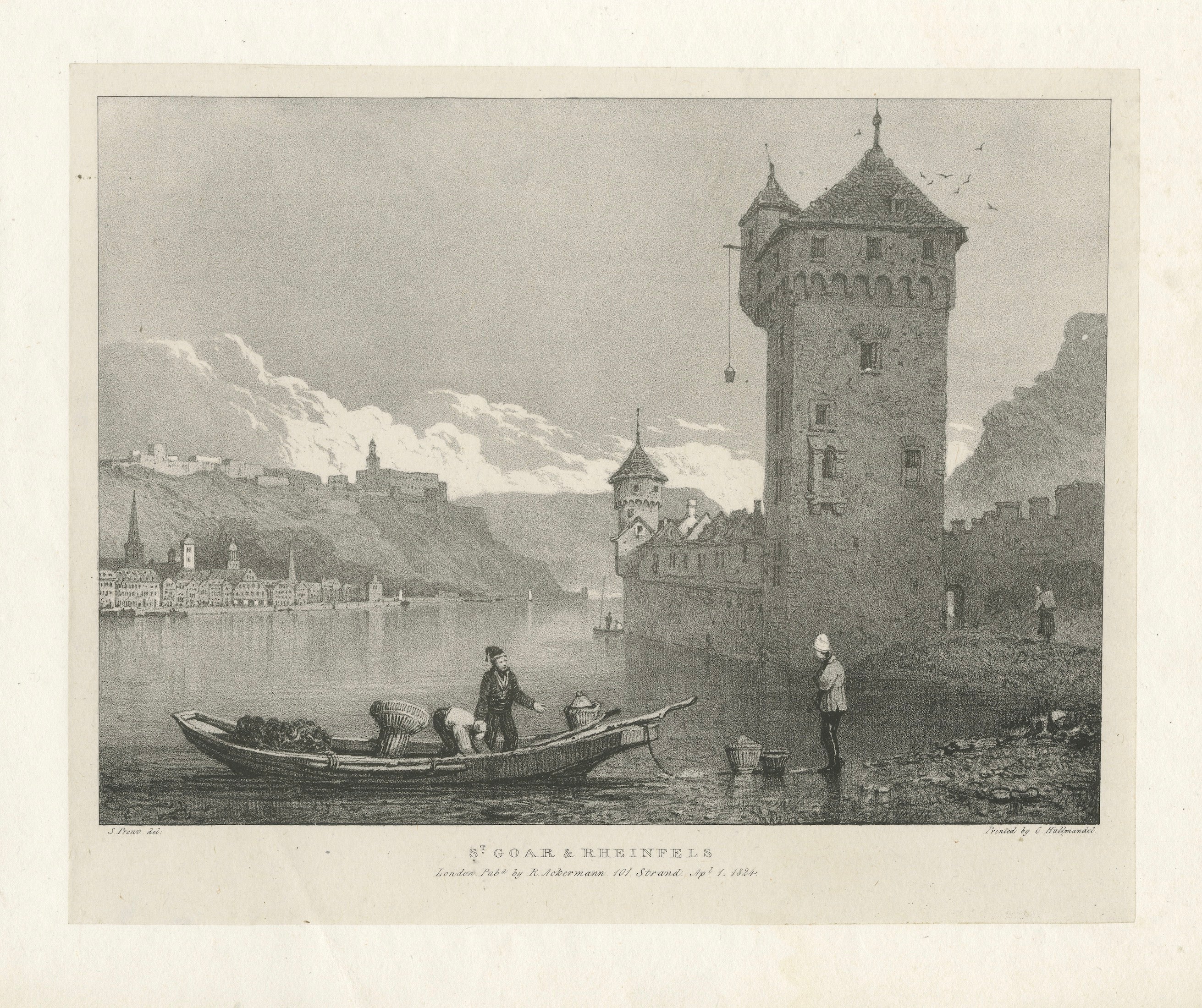St Goar & Rheinfels Rhine View, Romantic Landscape Engraving, 1824