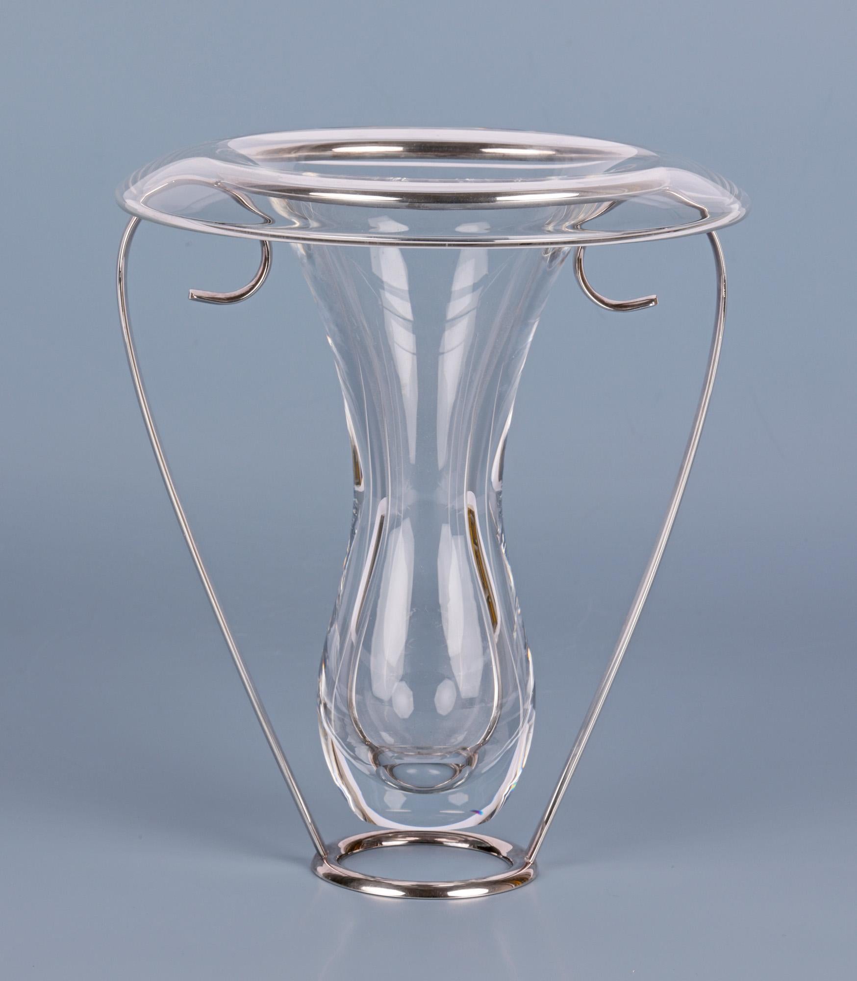 St Hilaire Paris Mid-Century Silver Plated Mounted Crystal Vase For Sale 3