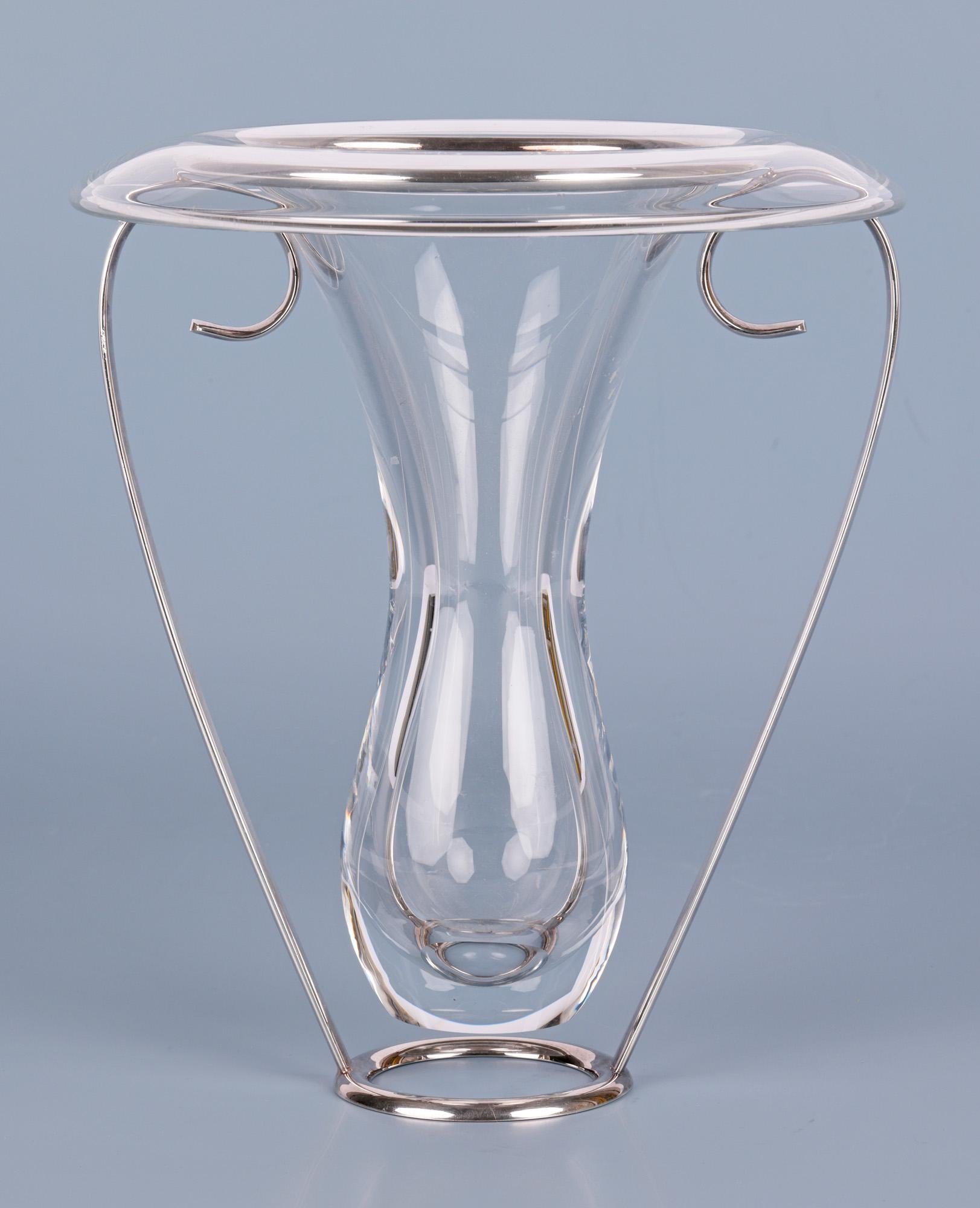 St Hilaire Paris Mid-Century Silver Plated Mounted Crystal Vase For Sale 6