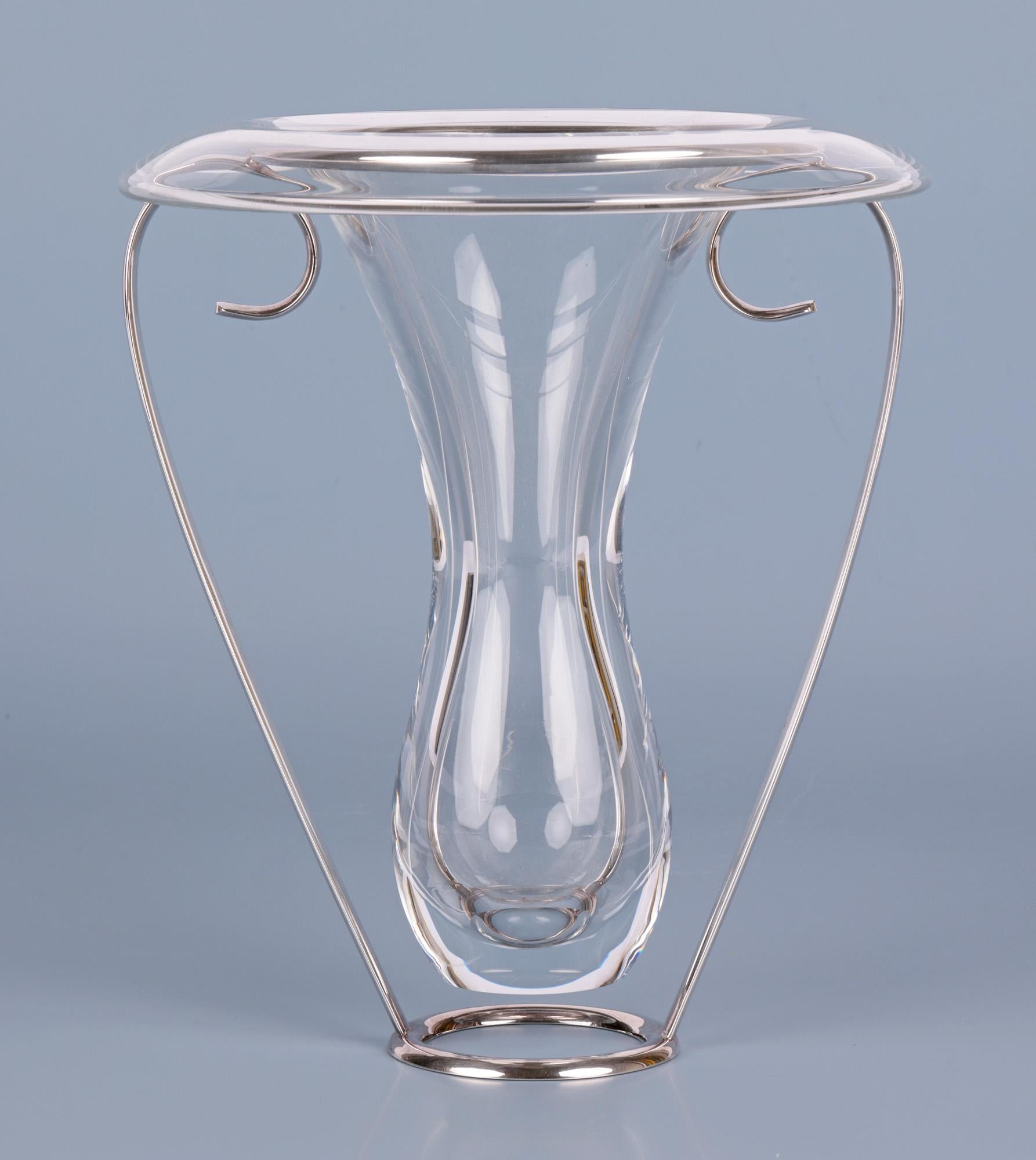 Hand-Crafted St Hilaire Paris Mid-Century Silver Plated Mounted Crystal Vase For Sale