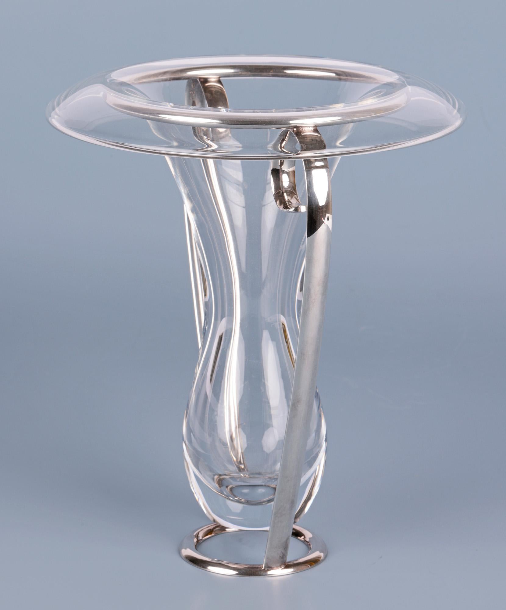 20th Century St Hilaire Paris Mid-Century Silver Plated Mounted Crystal Vase For Sale