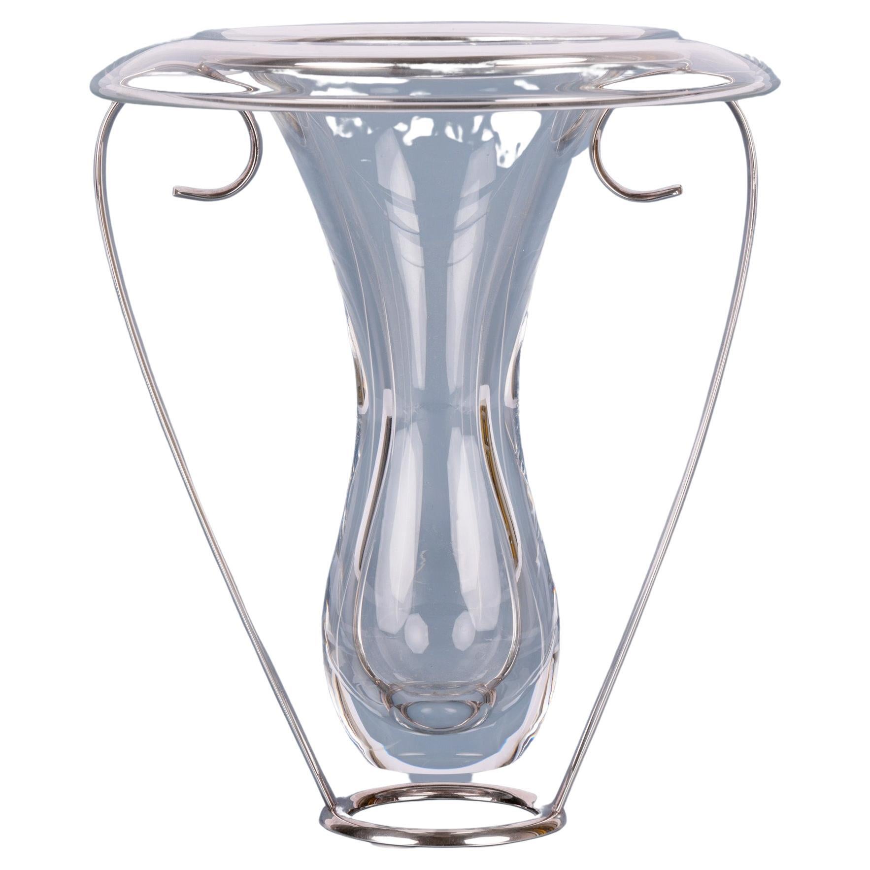 St Hilaire Paris Mid-Century Silver Plated Mounted Crystal Vase For Sale