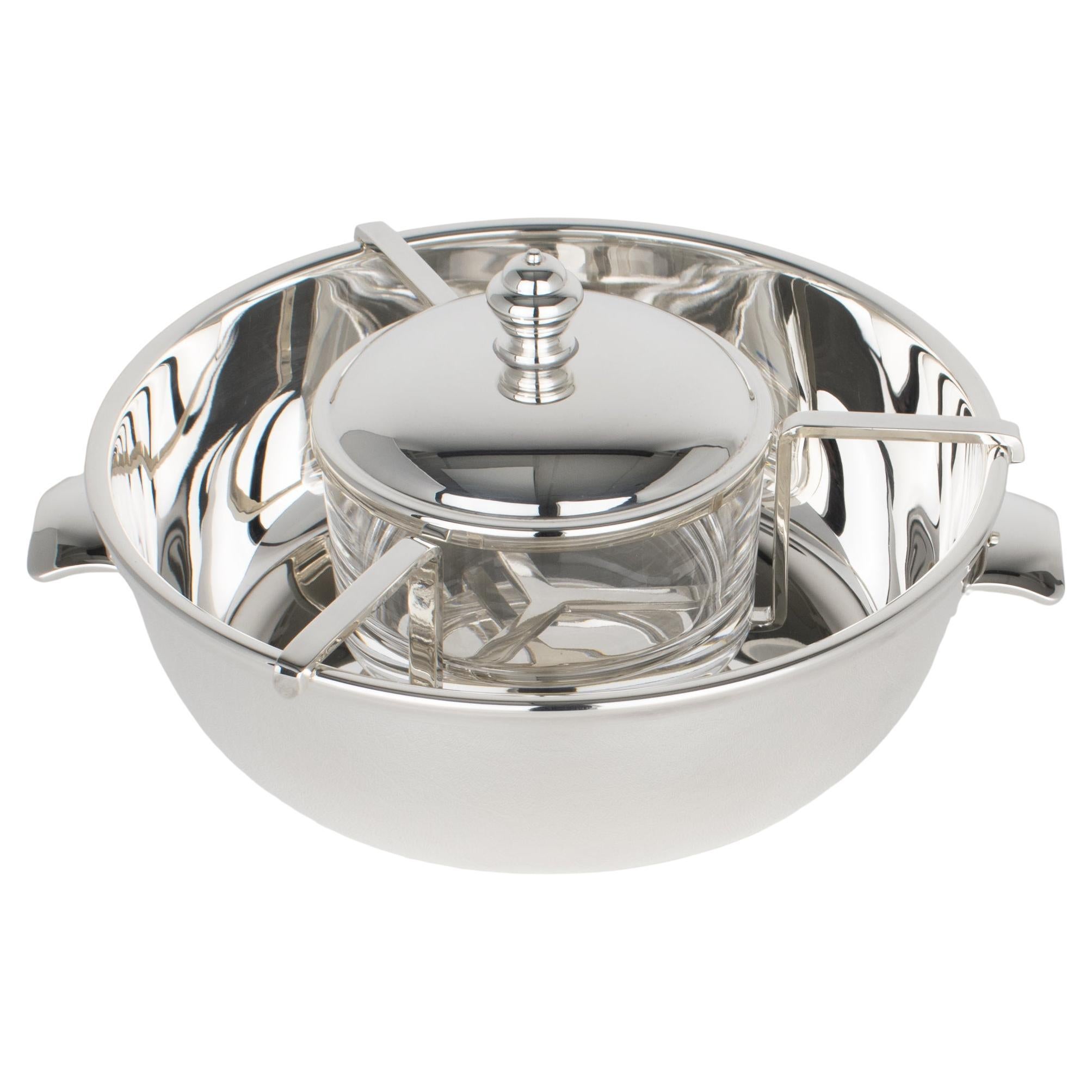 St Hilaire Paris Silver Plate and Crystal Caviar Bowl Serving Dish, circa 1980