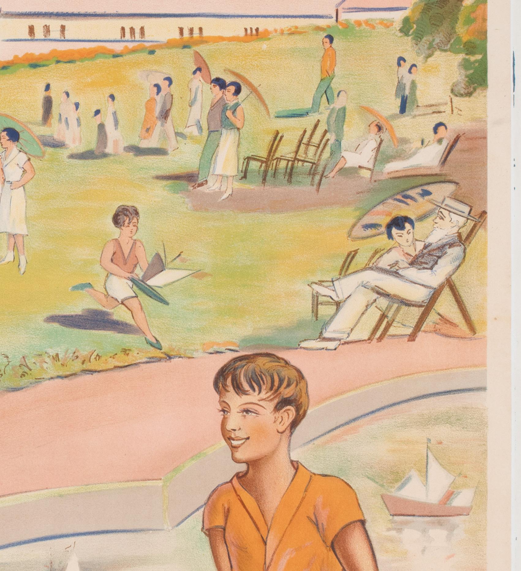 St Honore Les Bains 1935 PLM francés Cartel publicitario de viajes en tren Jean Boyer Lino en venta