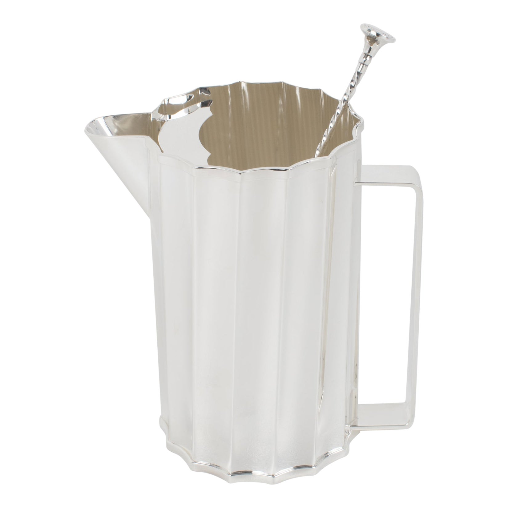 St James Brazil Modernist Twisted Silver Plate Barware Martini Cocktail Pitcher