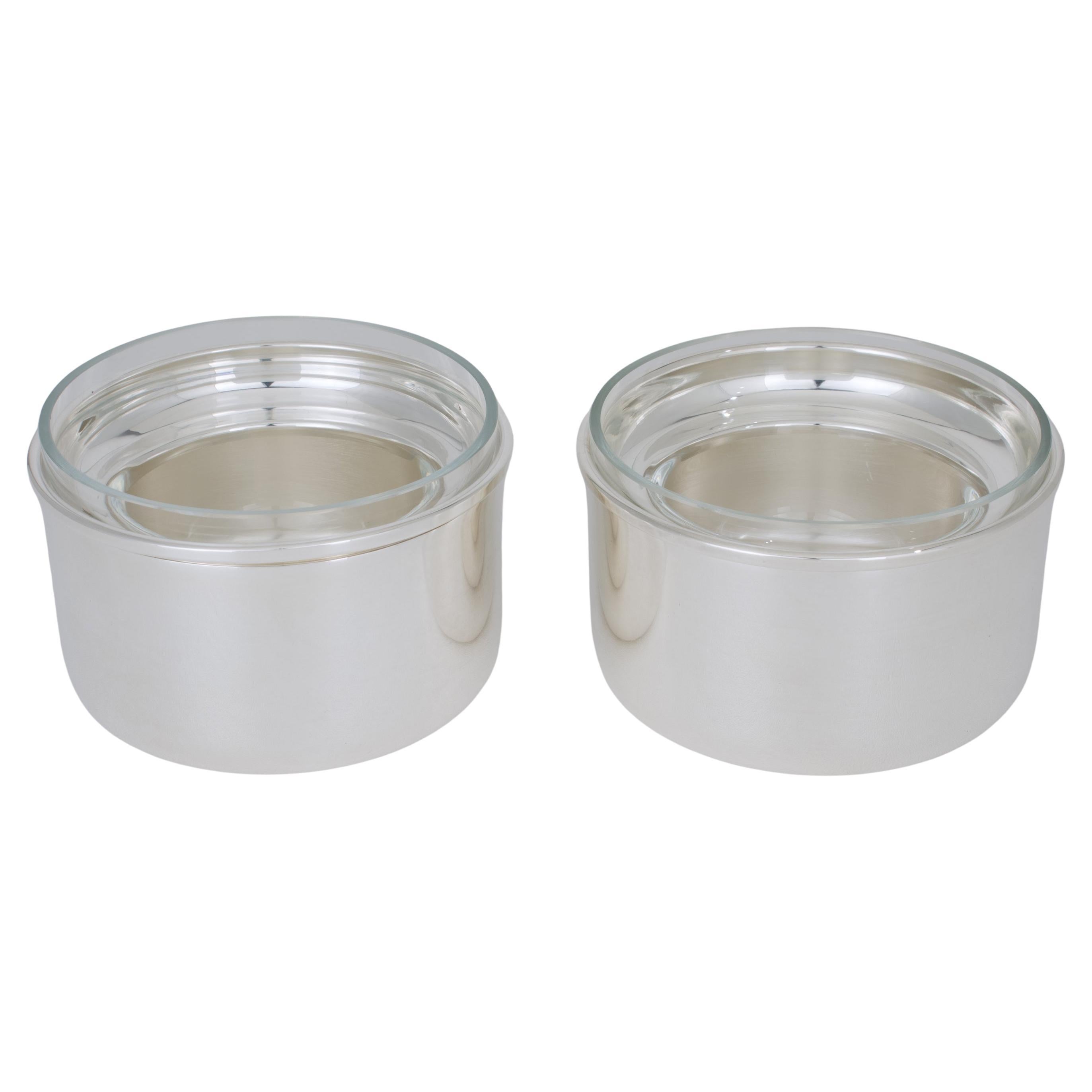 A James Brazil Silver Plate and Crystal Caviar Bowl Dish Server Duo, 2 pieces en vente