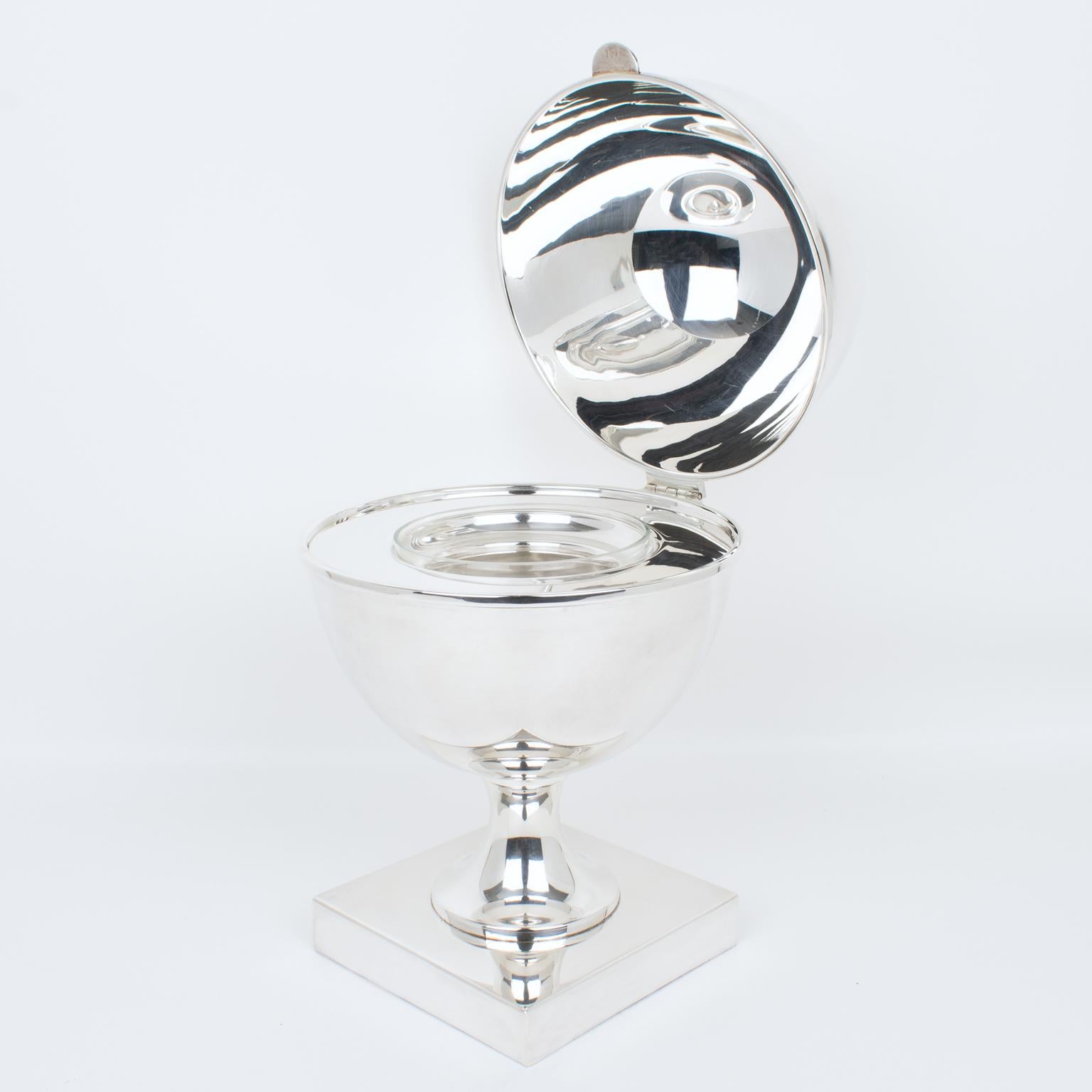 Modern St James Silver Plate and Crystal Caviar Bowl Server Chiller, circa 1980