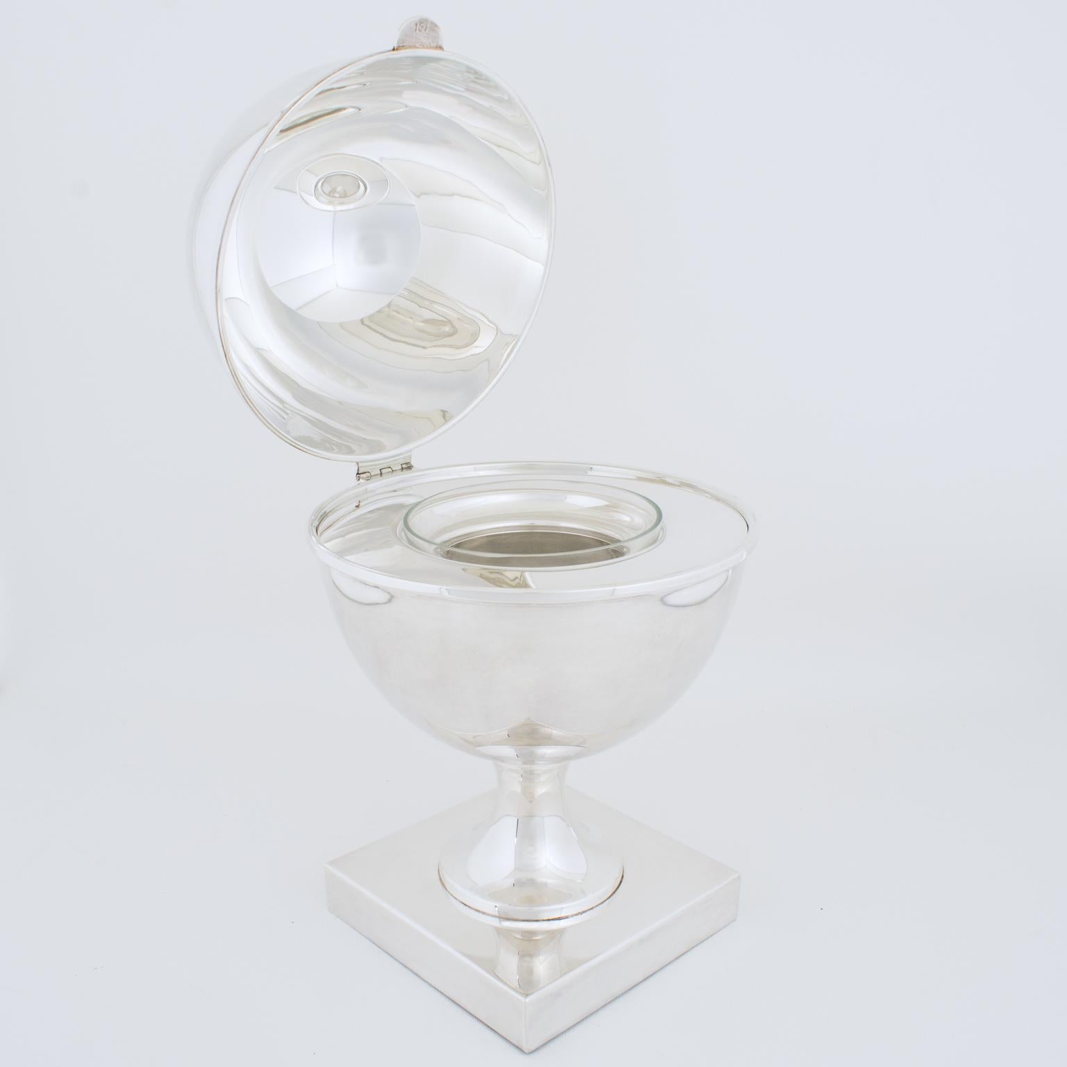 St James Silver Plate and Crystal Caviar Bowl Server Chiller, circa 1980 2