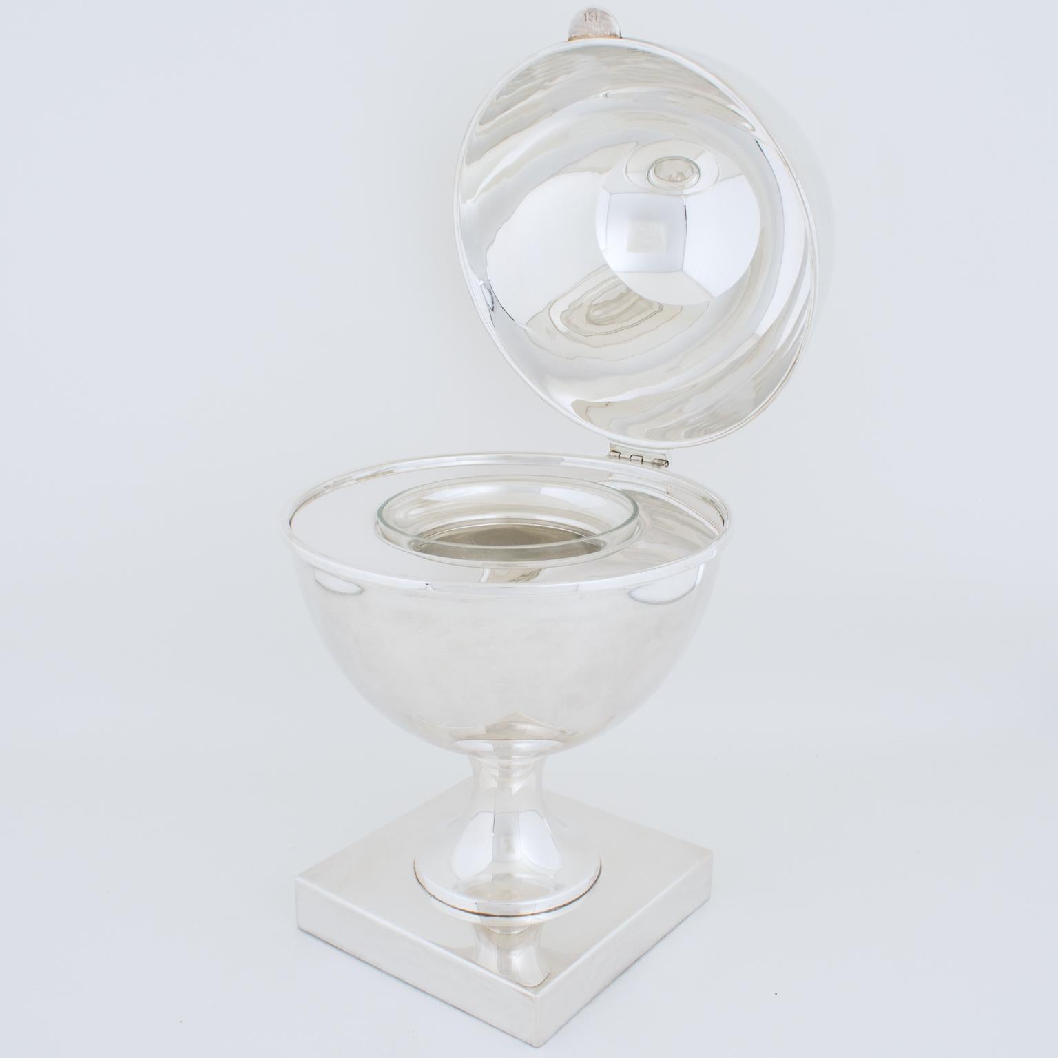 St James Silver Plate and Crystal Caviar Bowl Server Chiller, circa 1980 3