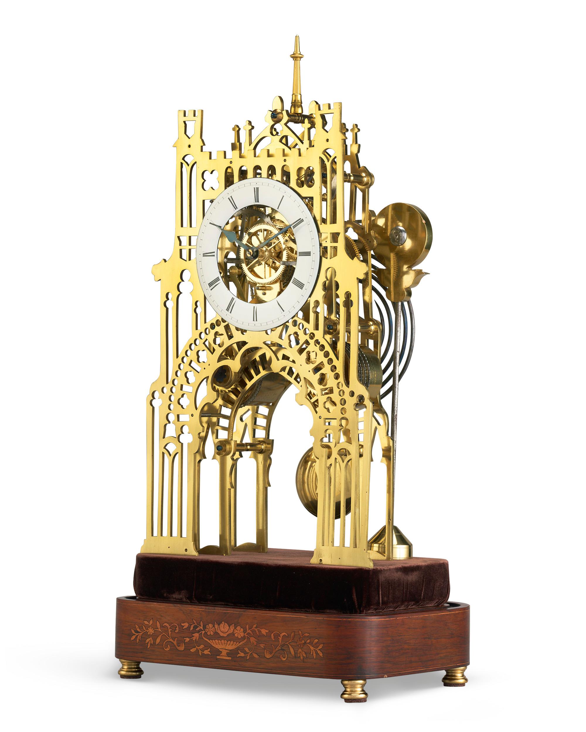 English St. James Palace Skeleton Clock by Evans of Handsworth