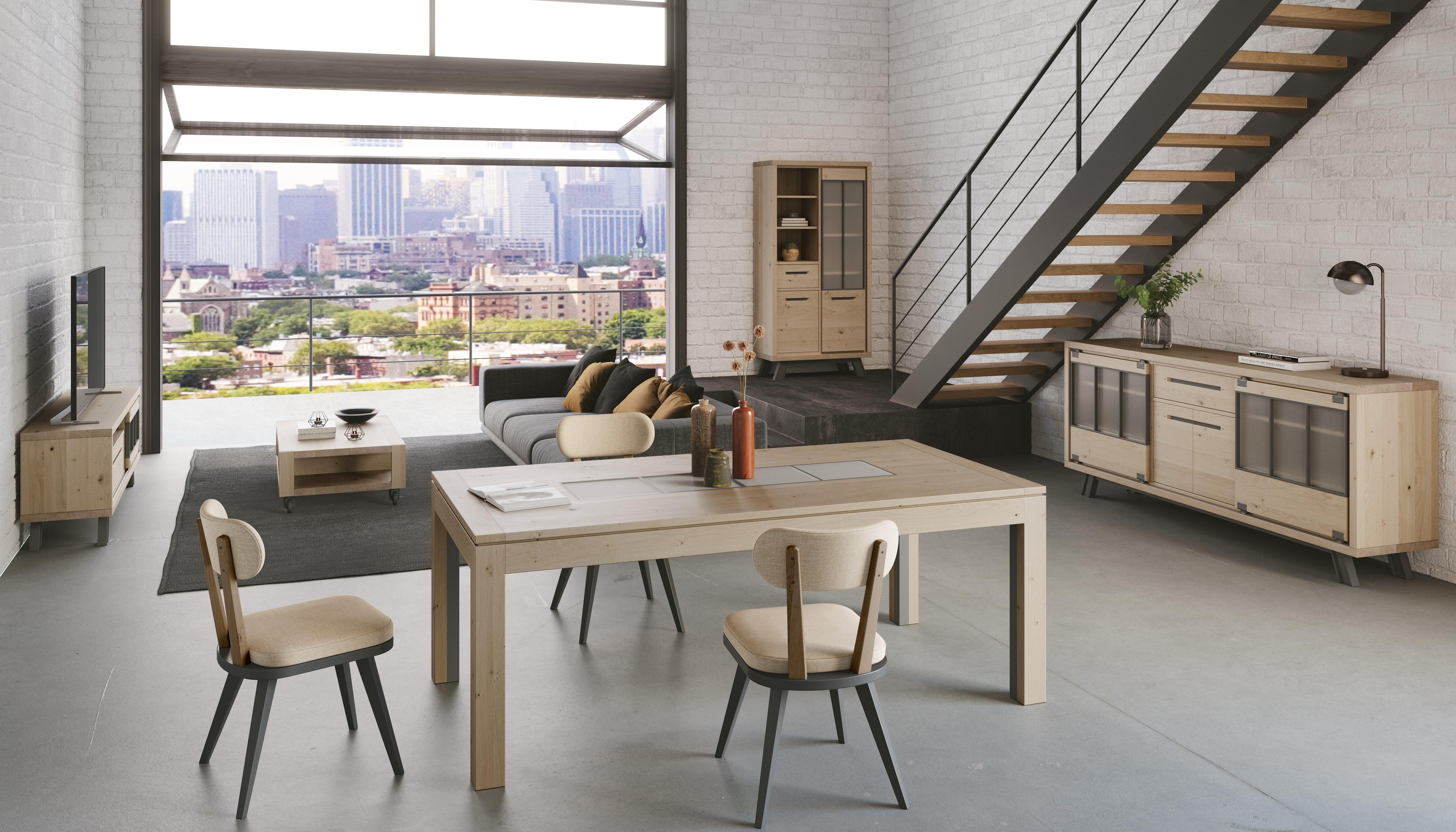 The ST James collection incorporates glass and metel details in its furniture pieces that give them a sober and industrial look without compromising their versatility. Measure: 143cm.

Produced by Cacio with more than 70 years of know how, this