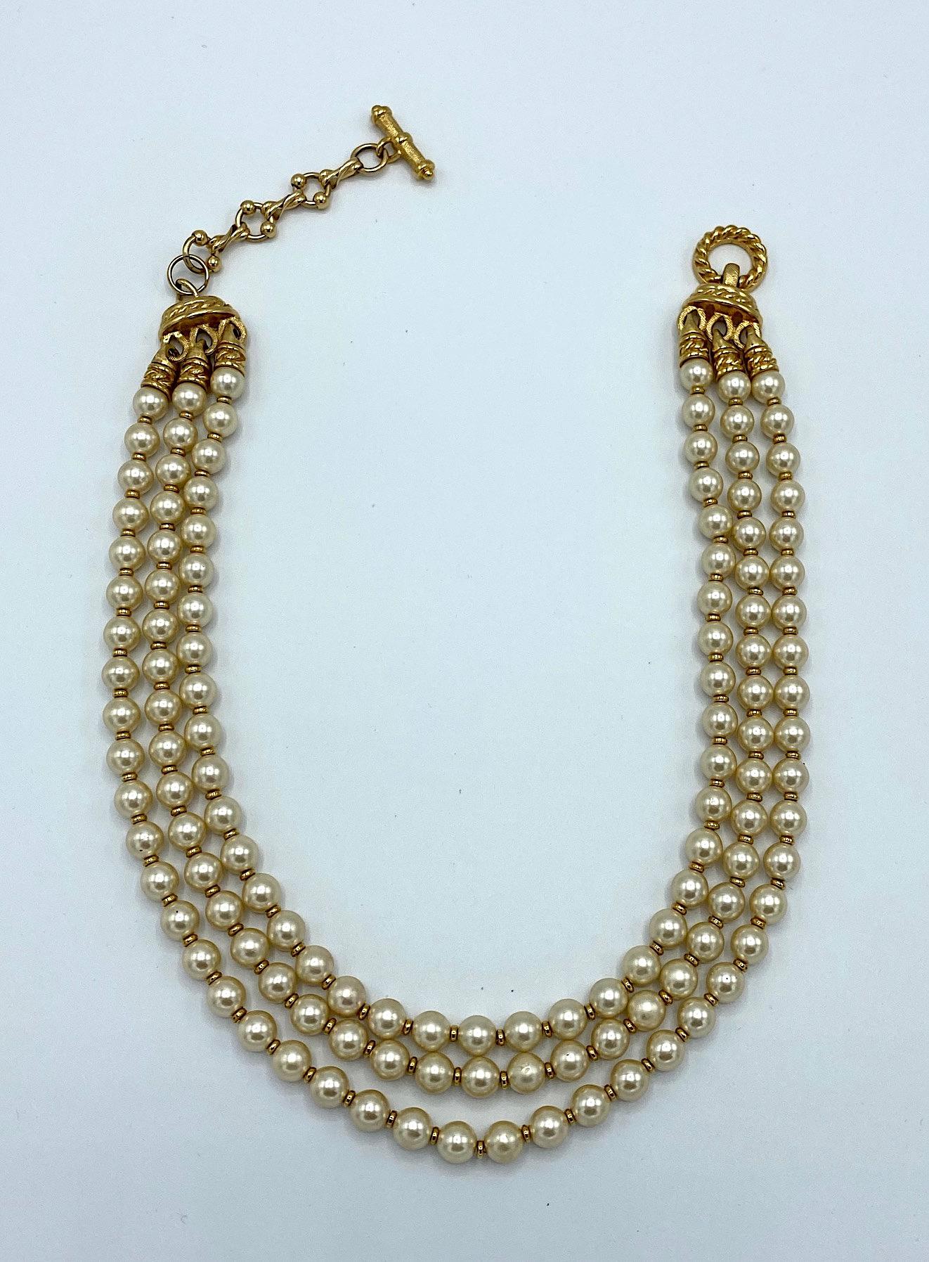 St. John 3 Strand Pearl Necklace 4