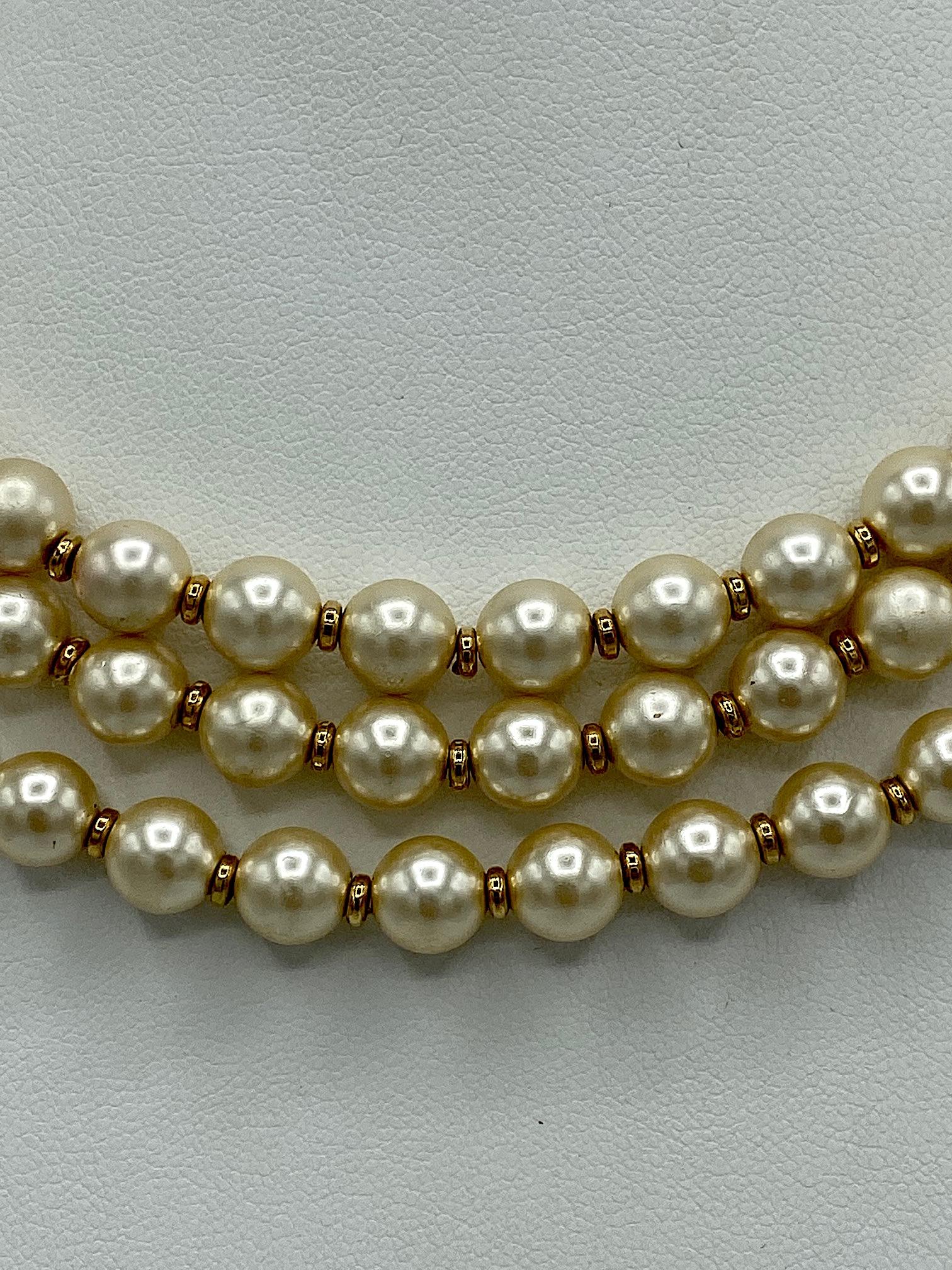 Round Cut St. John 3 Strand Pearl Necklace