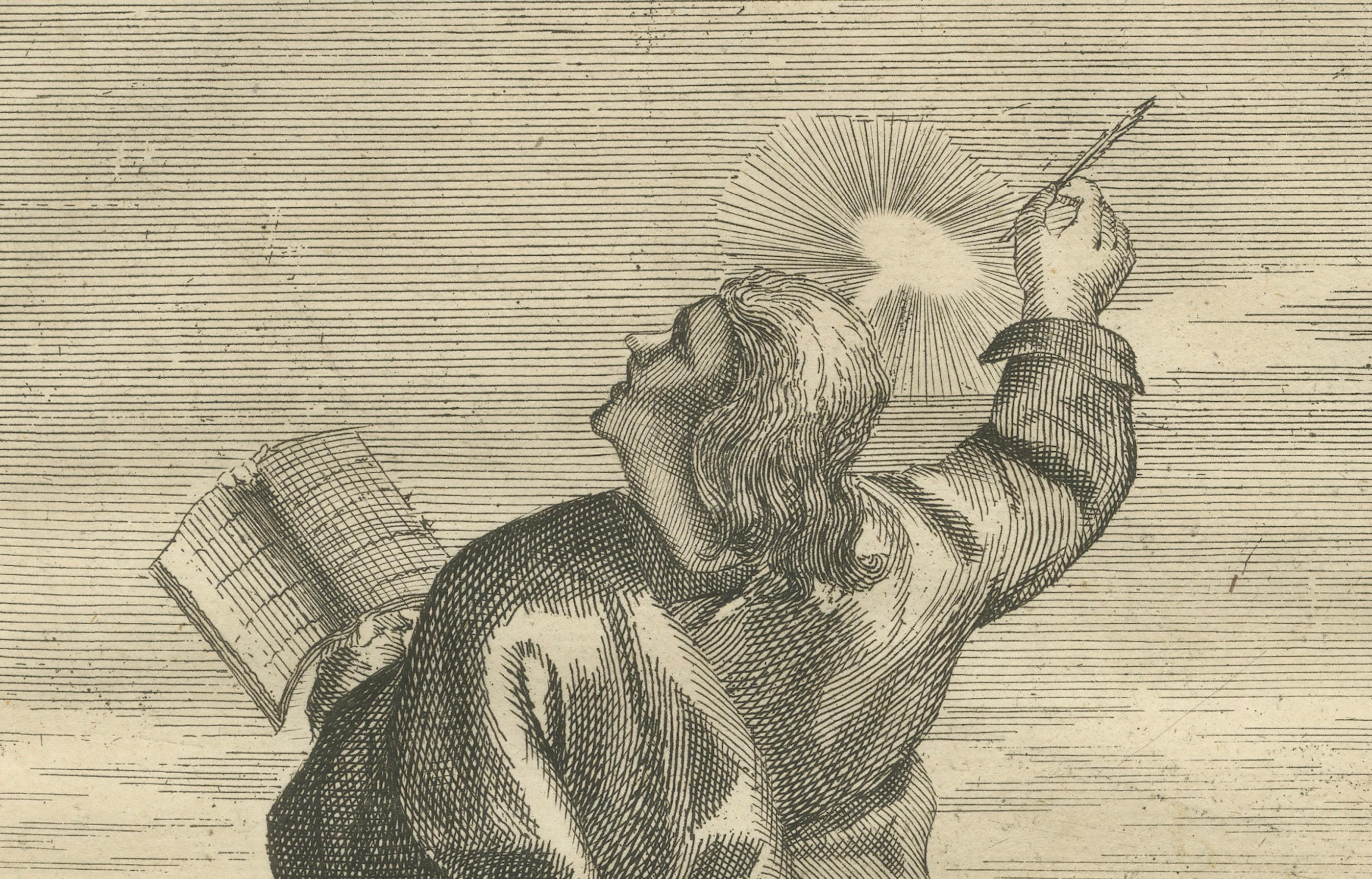 St. John Apostle Engraving – John I Evangelist with Gospel c.1735 In Good Condition For Sale In Langweer, NL