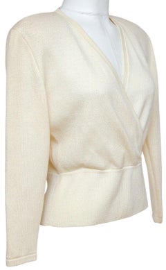 ST. JOHN BASICS Sweater Long Sleeve Knit Top Pullover Ivory V-Neck Sz S