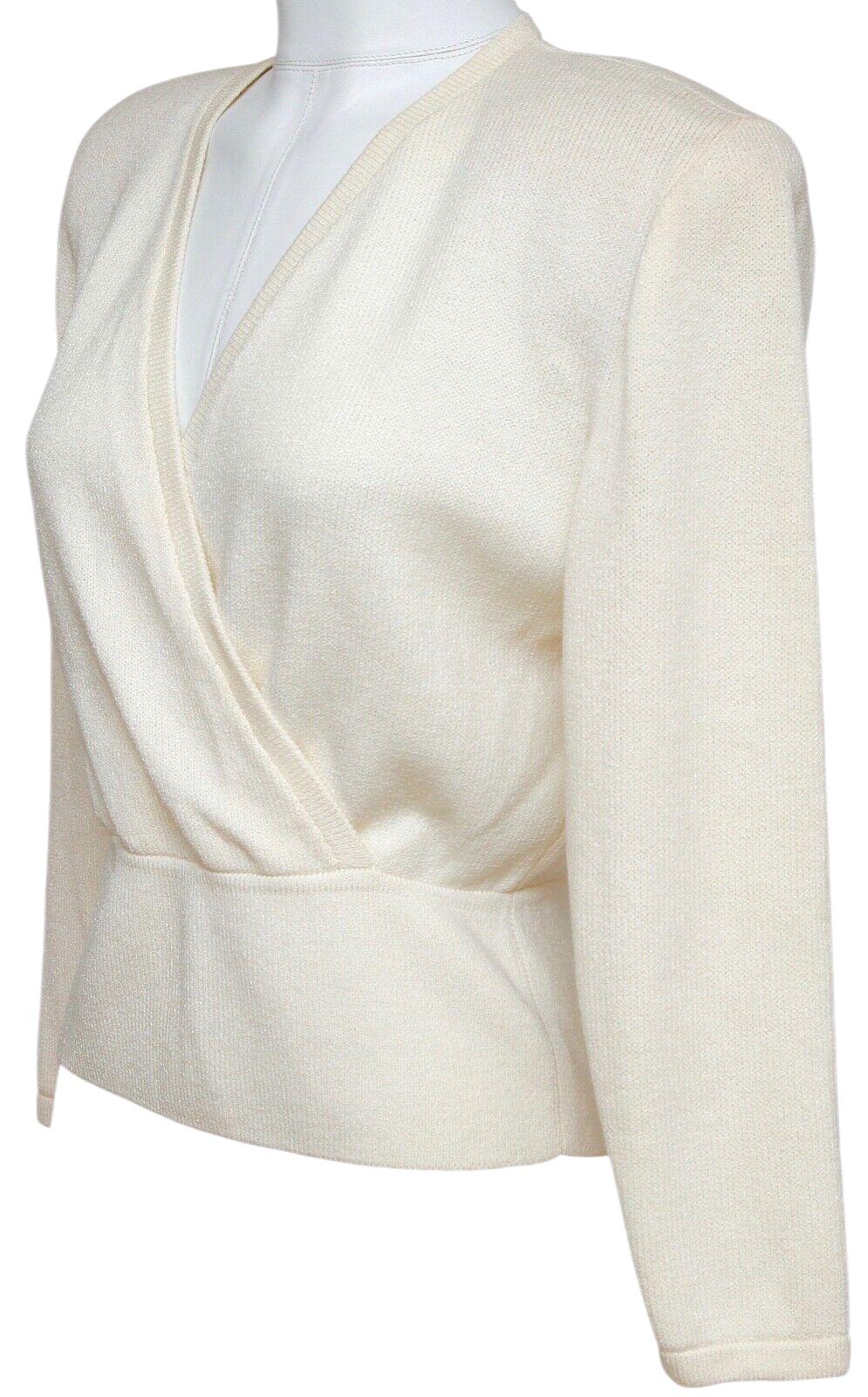 Gray ST. JOHN BASICS Sweater Long Sleeve Knit Top Pullover Ivory V-Neck Sz S For Sale