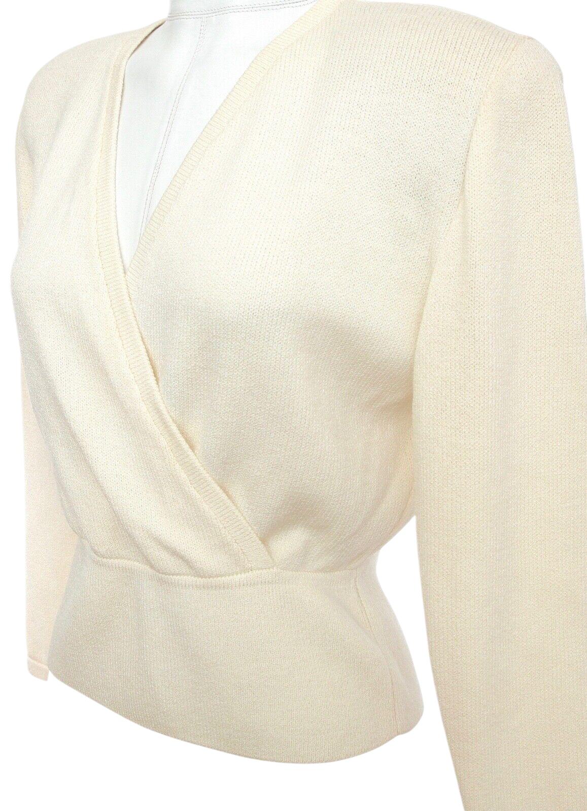 Women's ST. JOHN BASICS Sweater Long Sleeve Knit Top Pullover Ivory V-Neck Sz S For Sale