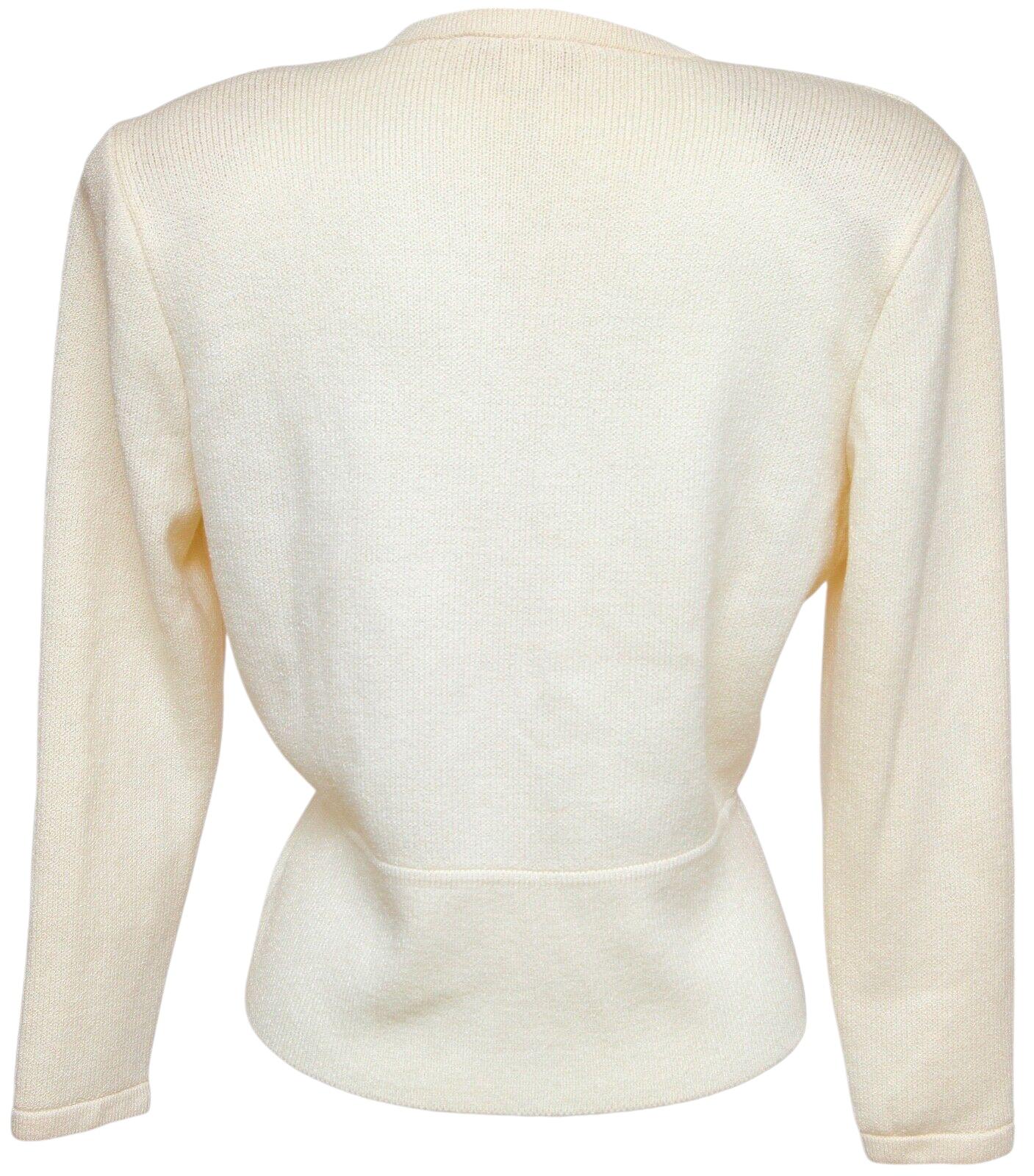 ST. JOHN BASICS Sweater Long Sleeve Knit Top Pullover Ivory V-Neck Sz S For Sale 1