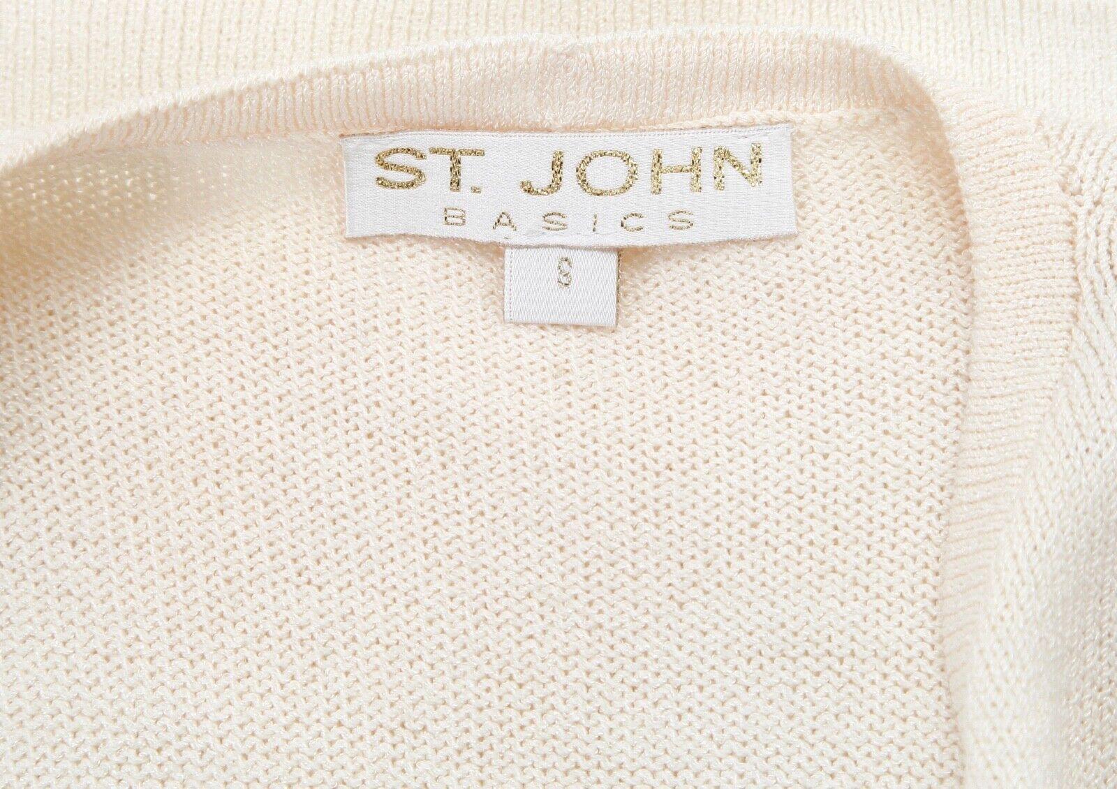 ST. JOHN BASICS Sweater Long Sleeve Knit Top Pullover Ivory V-Neck Sz S For Sale 3