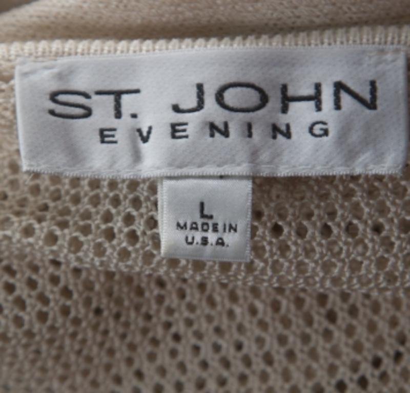 St. John Beige Stricken verschönert Crochet zurück Detail Französisch Ärmel Top L Damen im Angebot