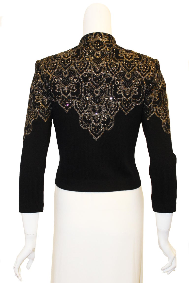 St. John Black and Gold Tone Embroidered Details W/ Gold Tone Crystals ...