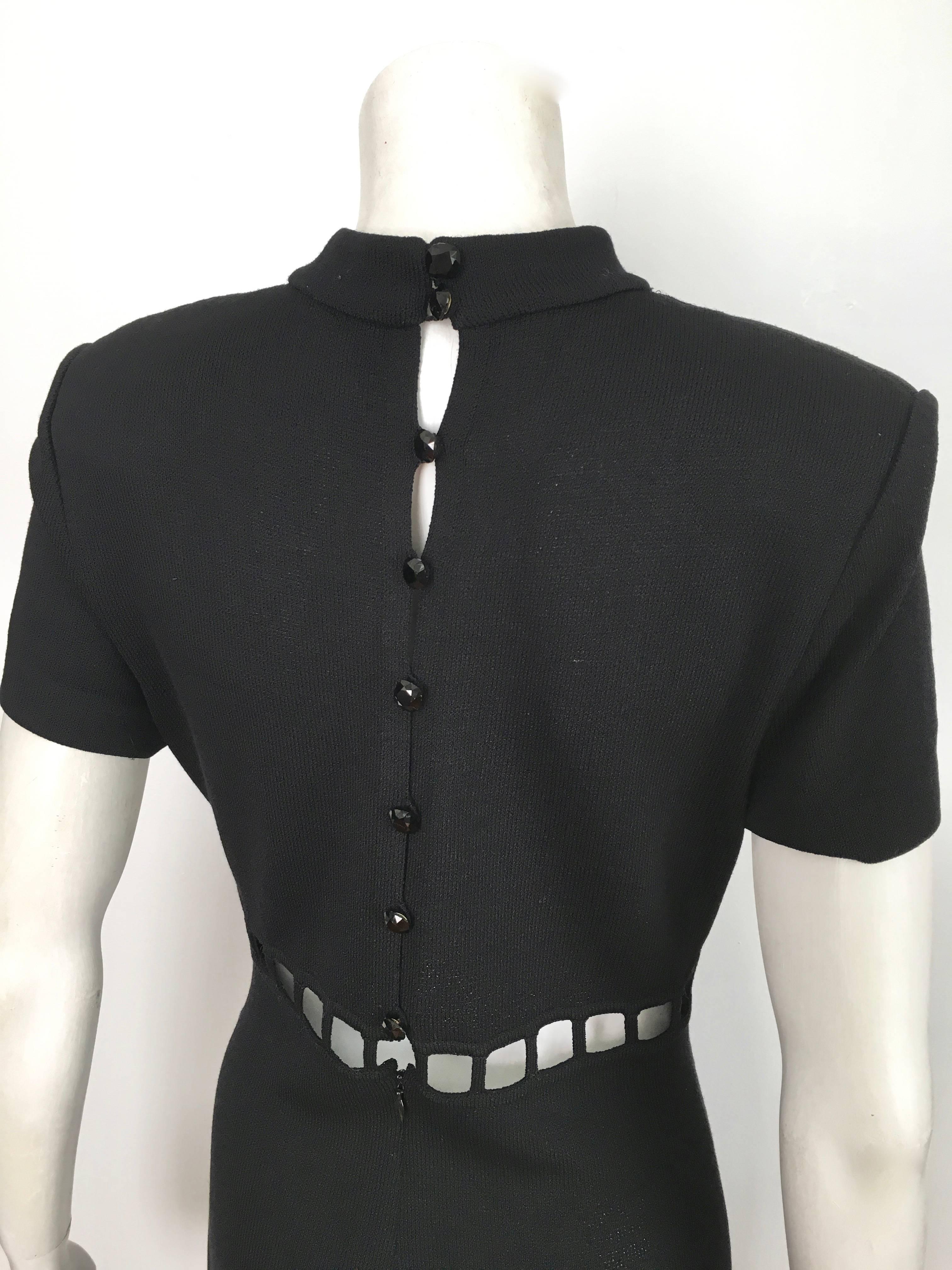 St. John Black Knit Short Sleeve Maxi Evening Dress Size 10.  For Sale 6