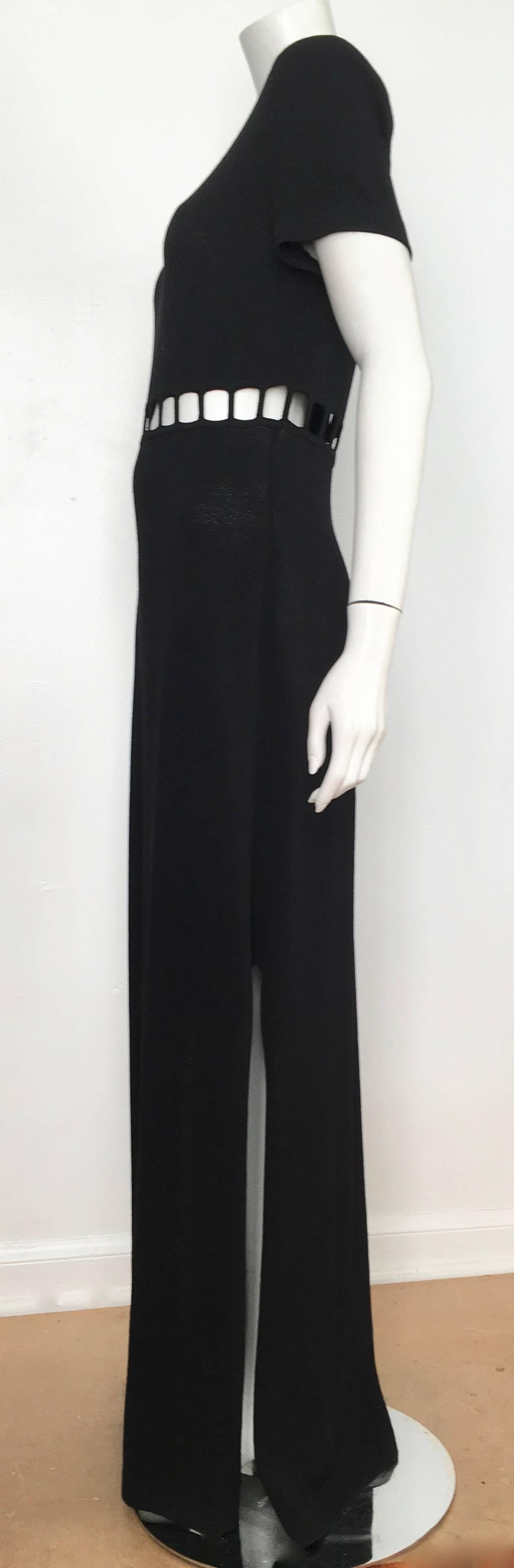 St. John Black Knit Short Sleeve Maxi Evening Dress Size 10.  For Sale 10